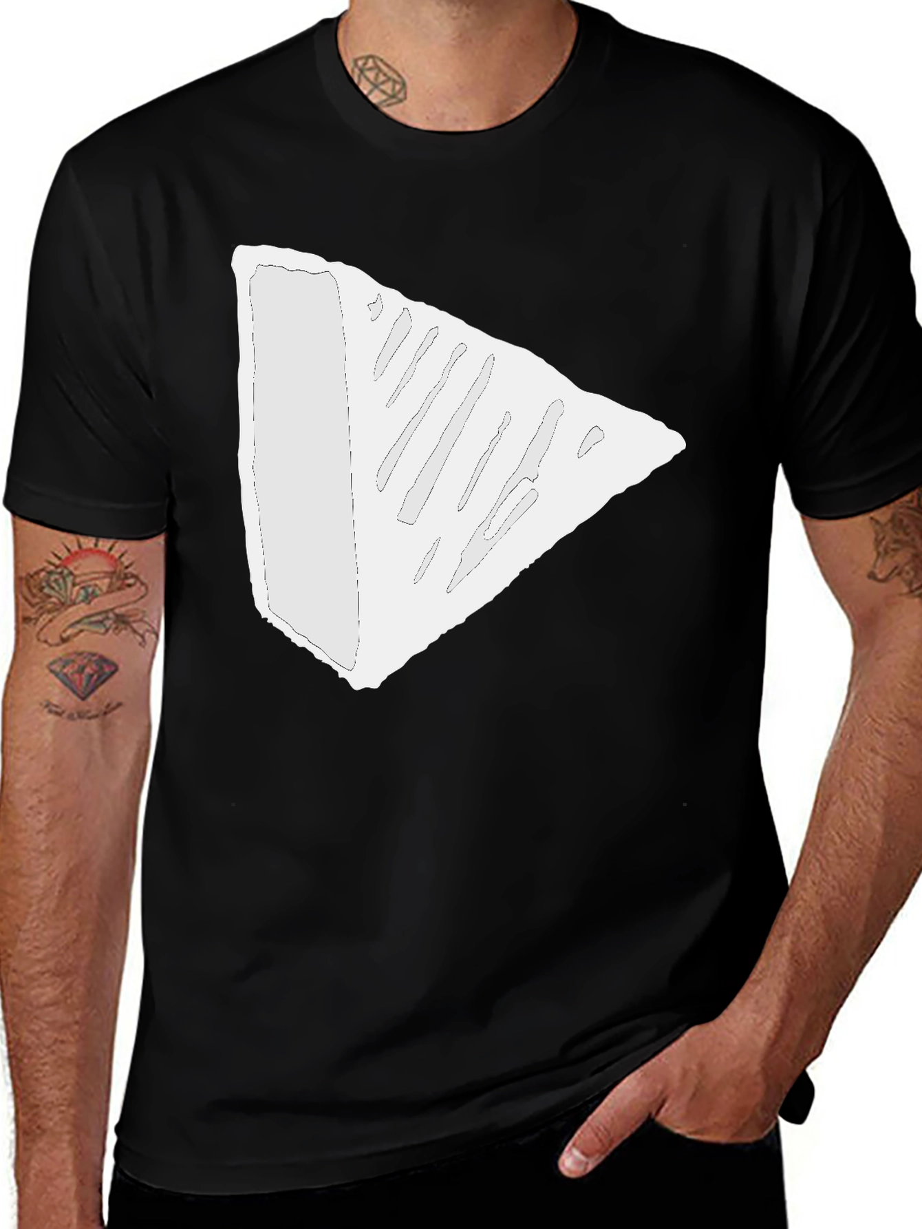 Black Modern Triangle Tee - Black Cotton Blend T-Shirt main image