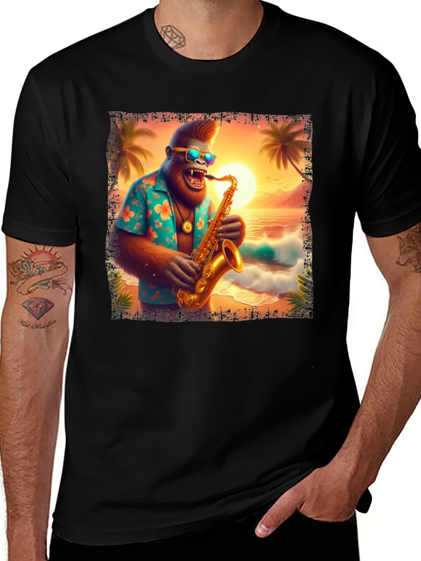 Variant 16 of Gorilla Sax Beach T-Shirt - Sunset Vibes