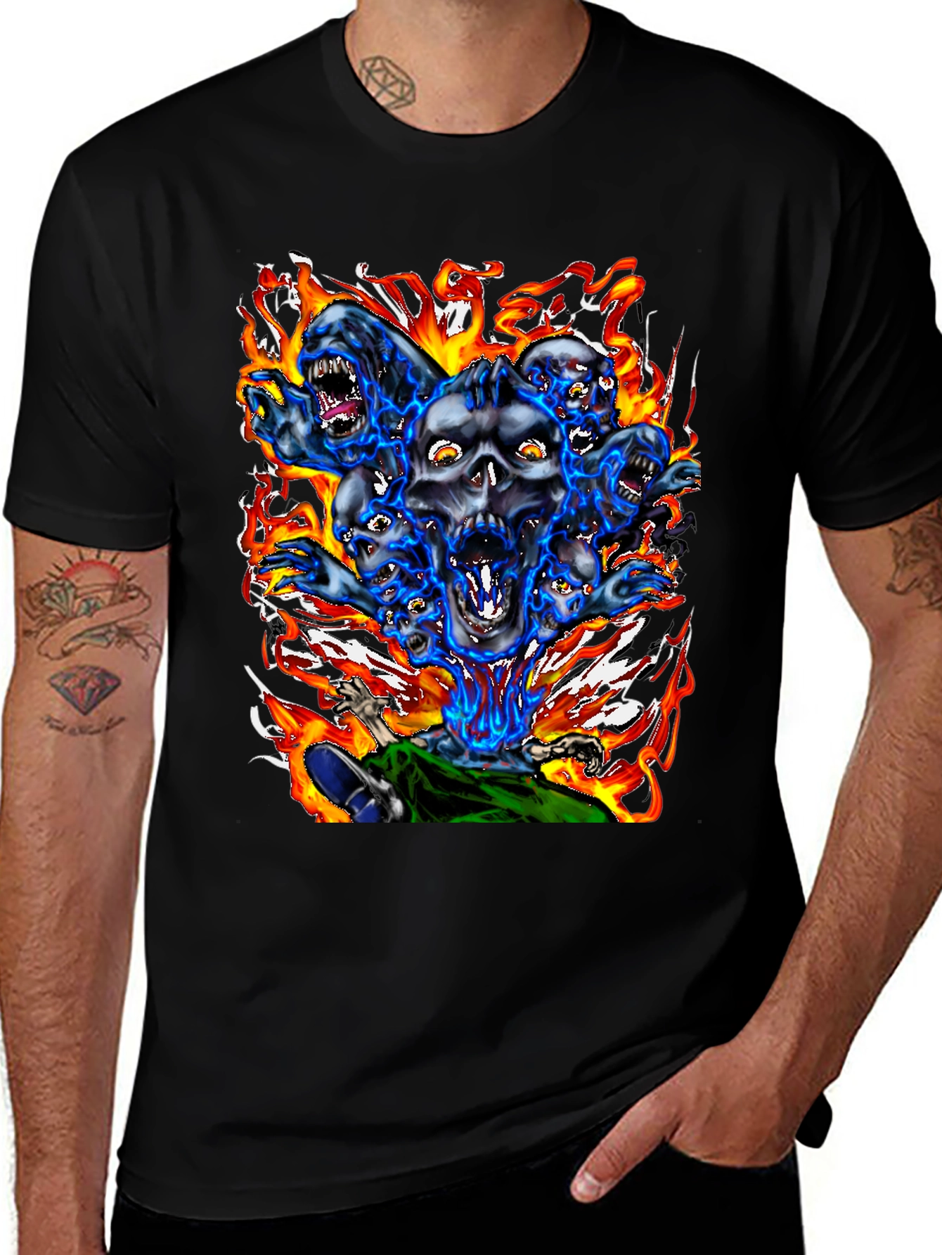 Variant 4 of Skull Fire Graphic Print Black T-Shirt
