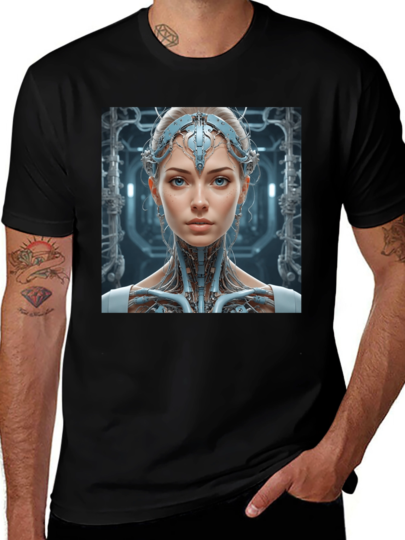Variant 11 of Cyborg Woman Graphic Print Black T-Shirt