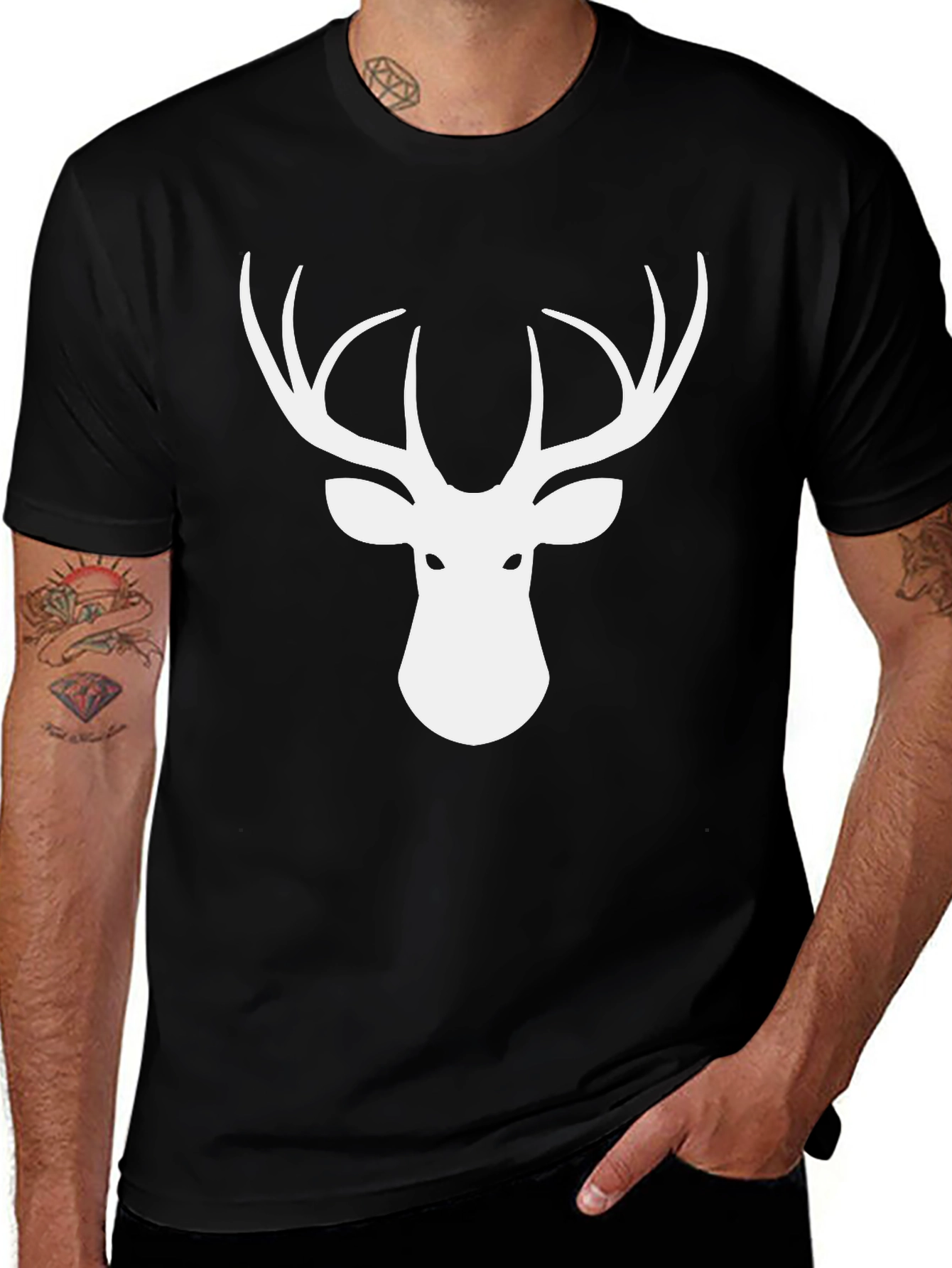 Variant 29 of Deer Head Graphic Tee - Black Casual T-Shirt