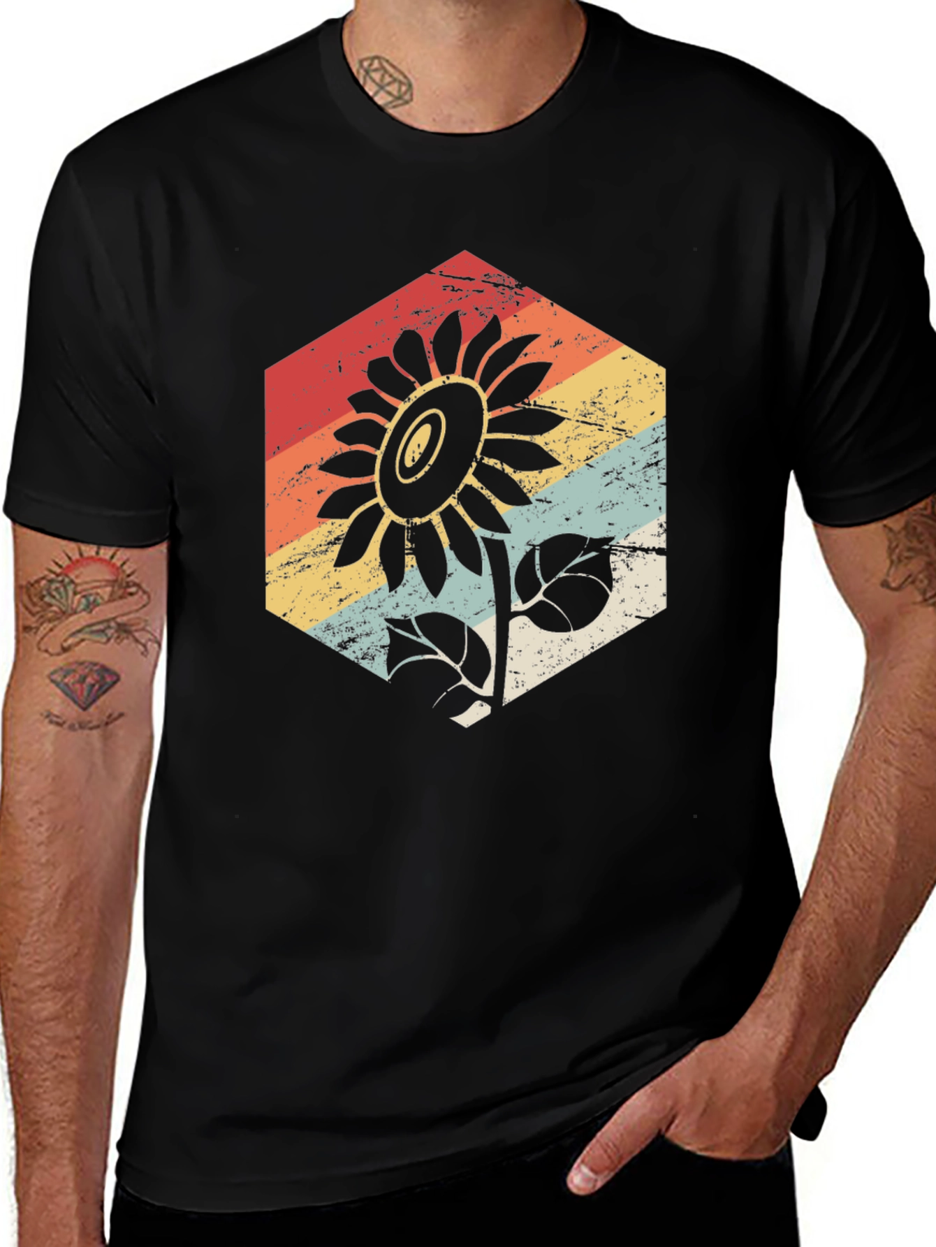 Variant 5 of Retro Sunflower Graphic Tee - Black