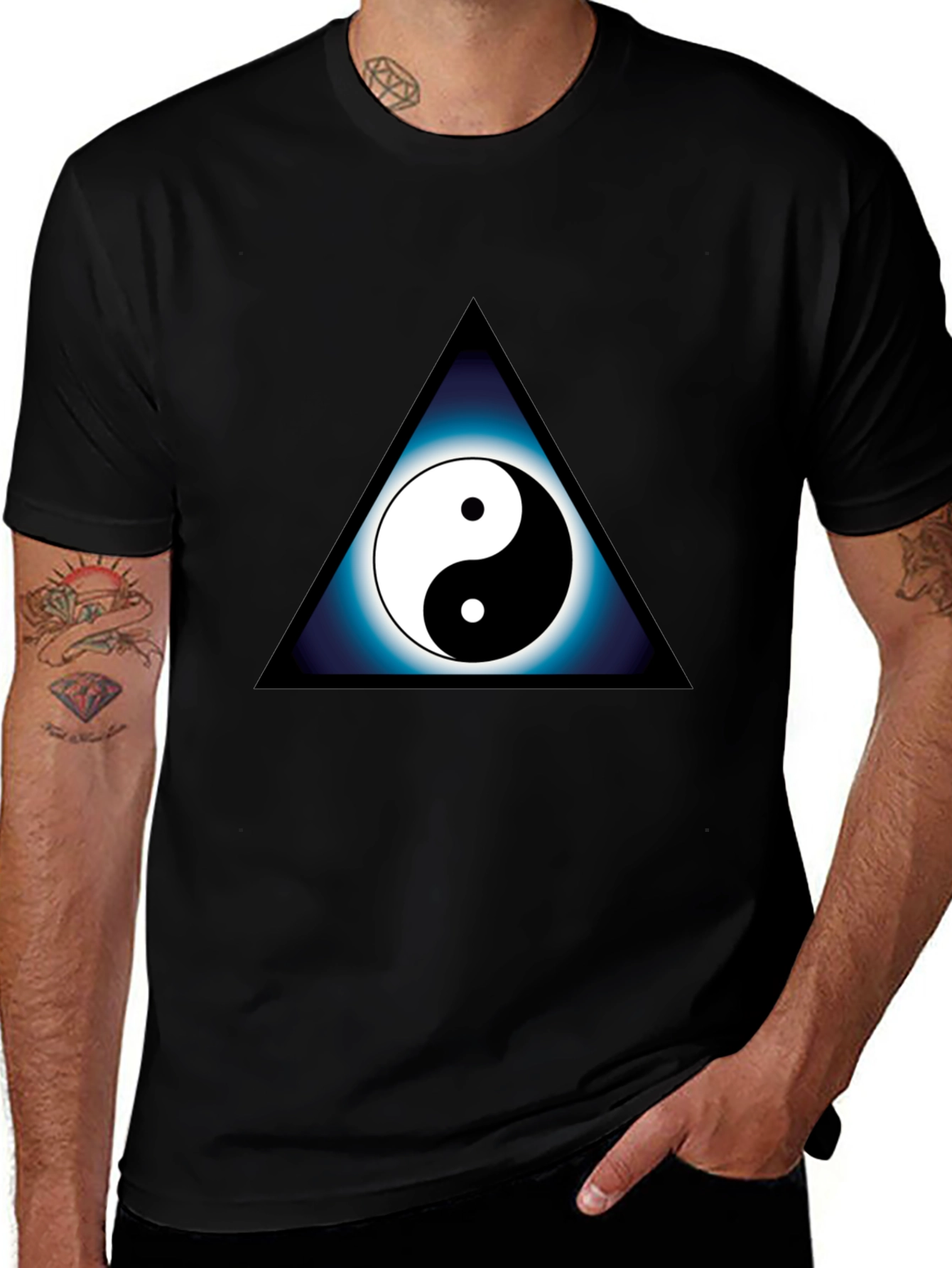 Variant 18 of Yin Yang Triangle Graphic Tee - Black Cotton Comfort