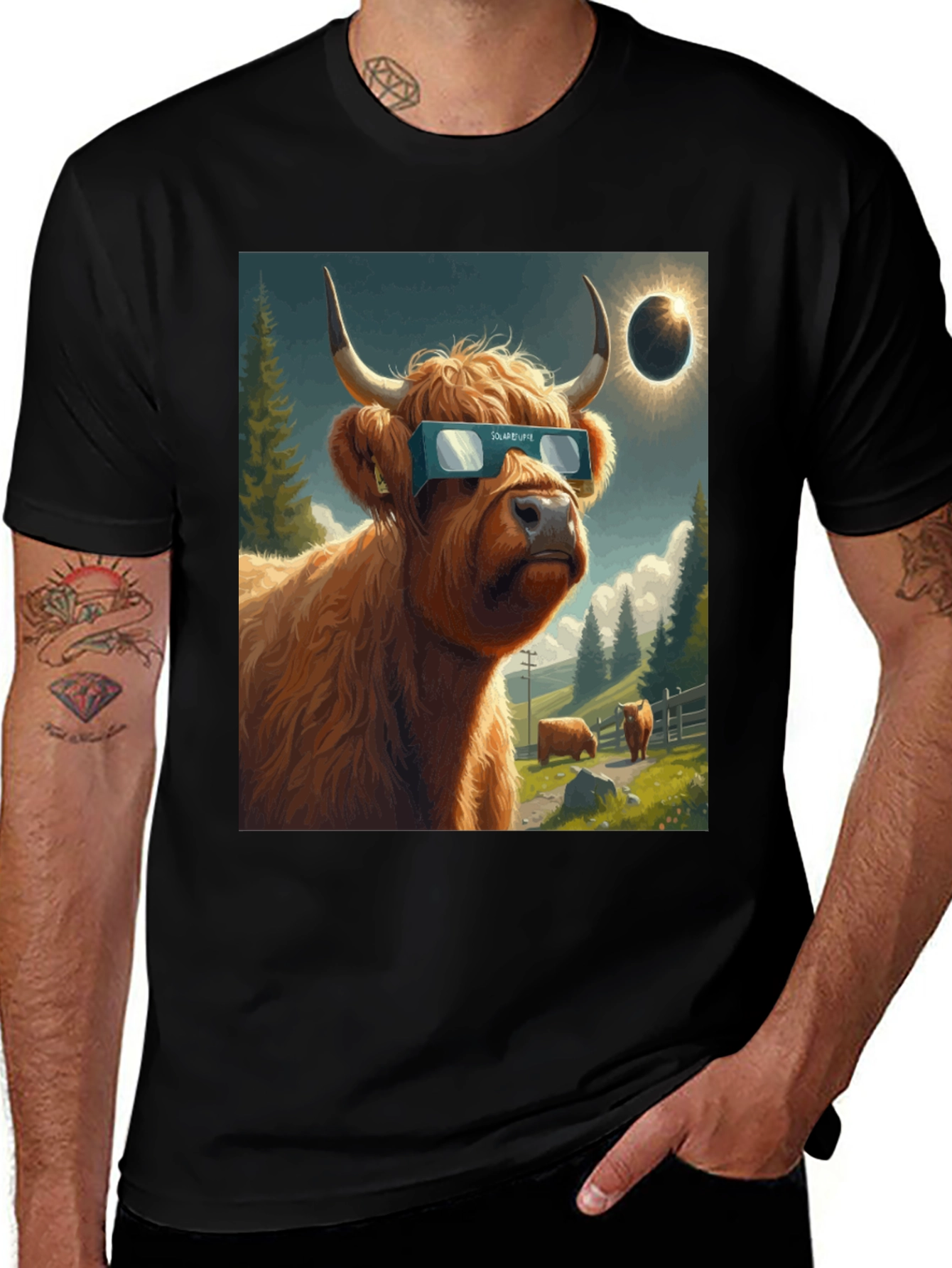 Variant 18 of Solar Eclipse Cow Graphic Tee - Black