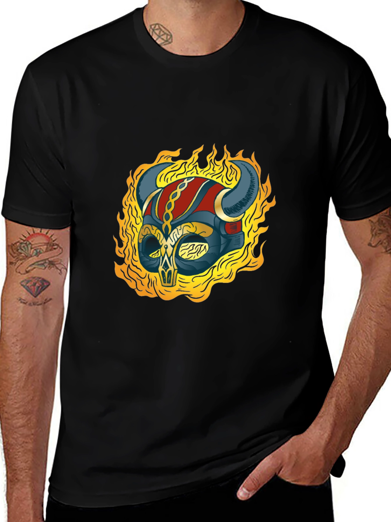 Variant 13 of Flaming Viking Helmet Graphic Tee