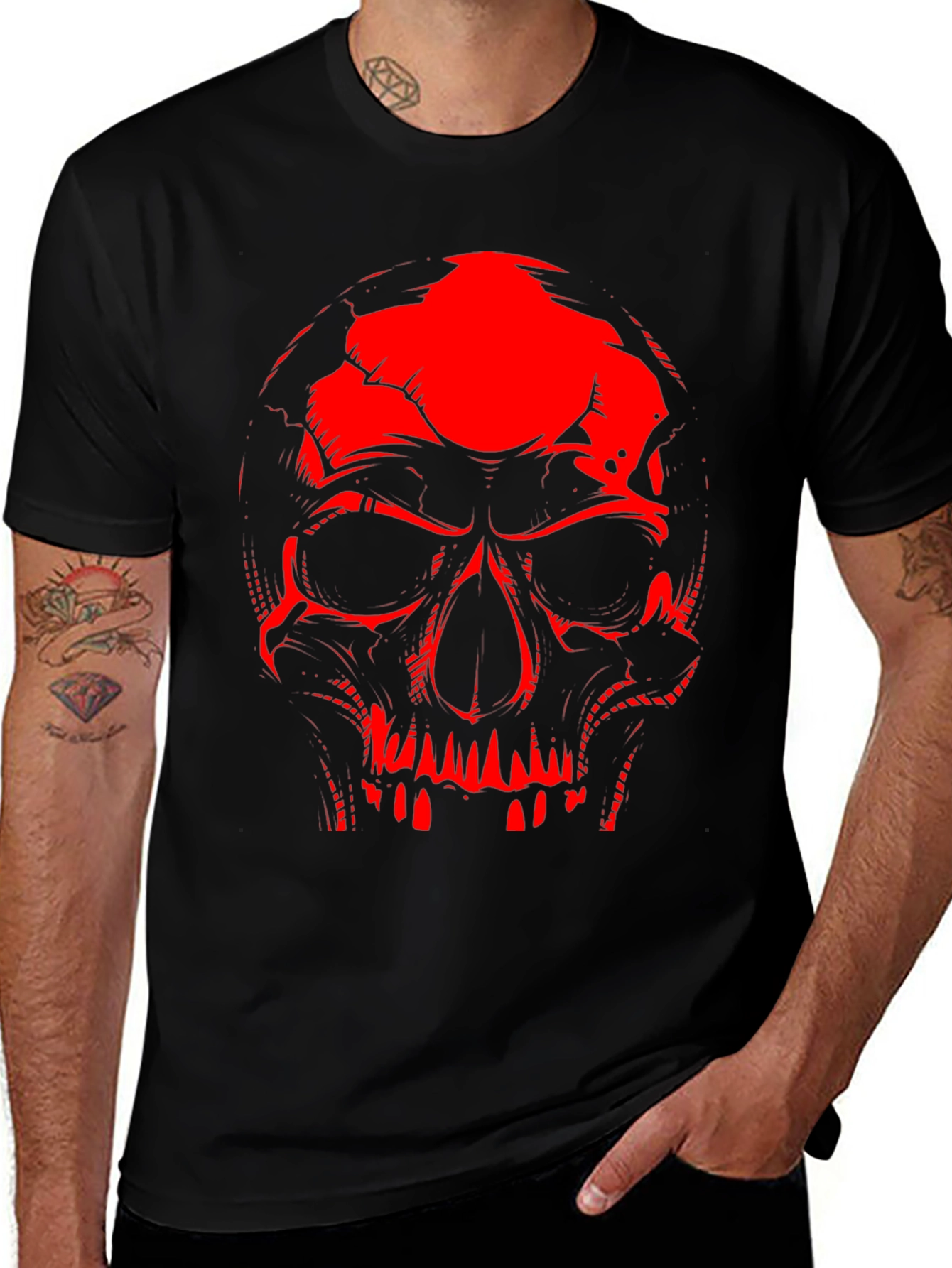 Variant 6 of Red Skull Graphic Print Black T-Shirt