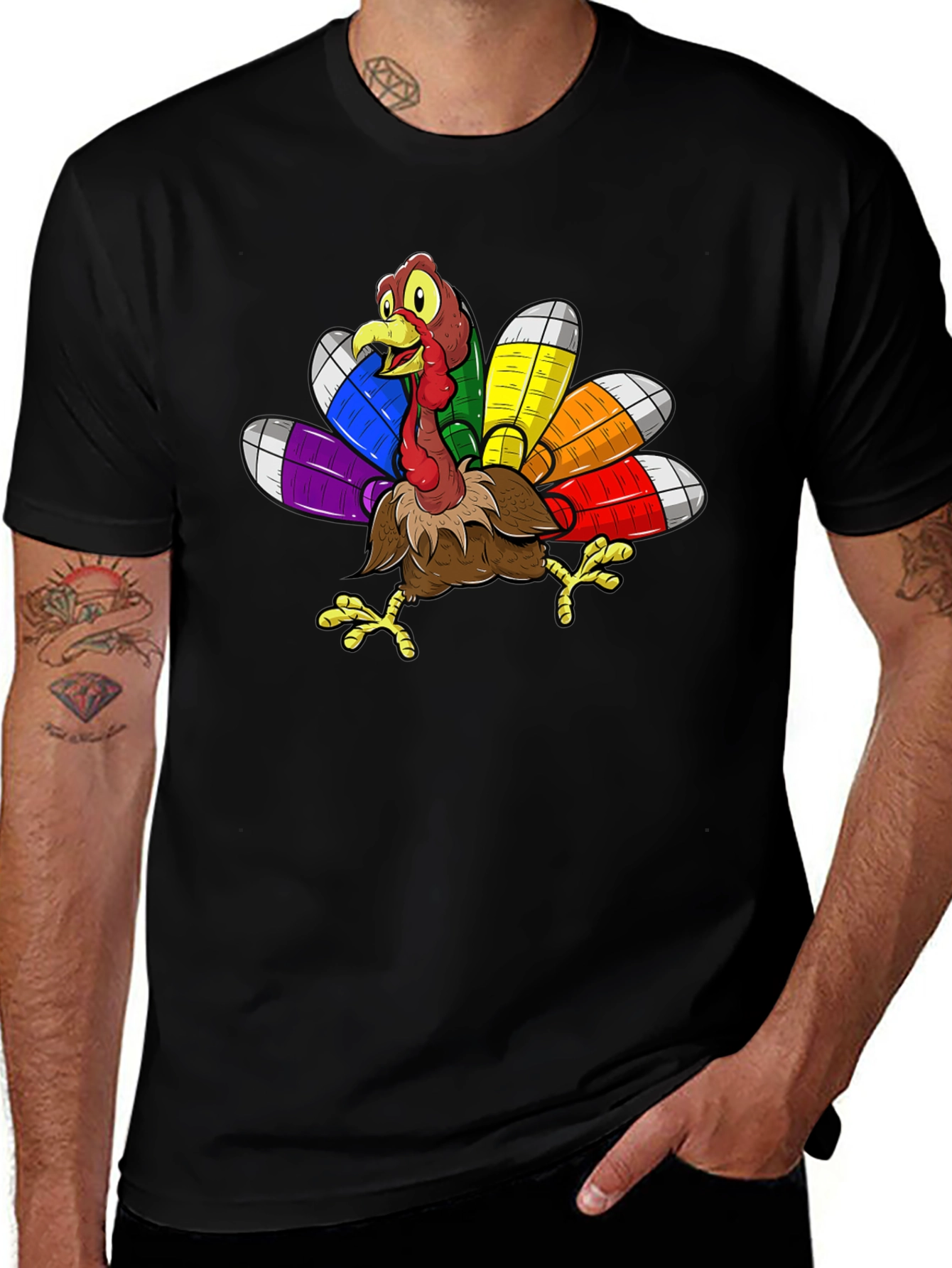 Variant 13 of Thanksgiving Turkey Rainbow Feather T-Shirt