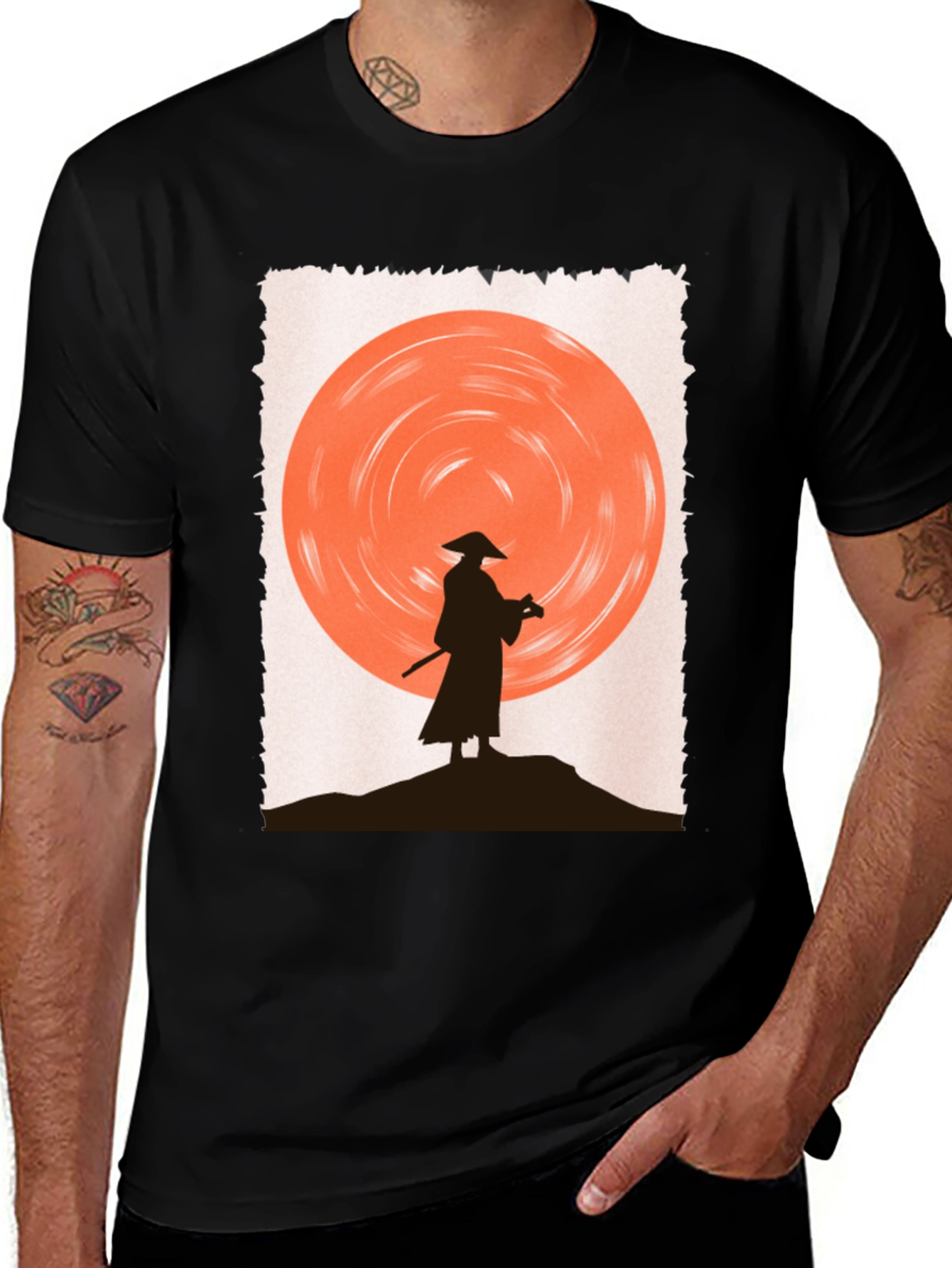 Variant 5 of Samurai Silhouette Graphic T-Shirt - Martial Arts Style
