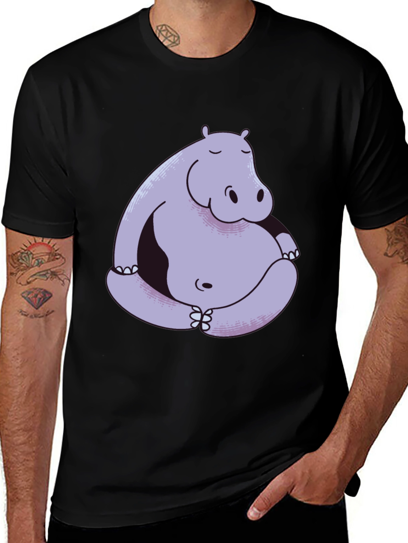 Variant 18 of Hippo Meditation Graphic Tee - Black Cotton Comfort