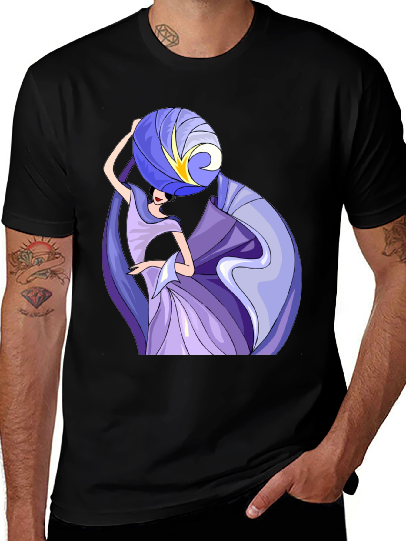 Variant 7 of Abstract Art Woman Graphic Tee - Black Cotton T-Shirt