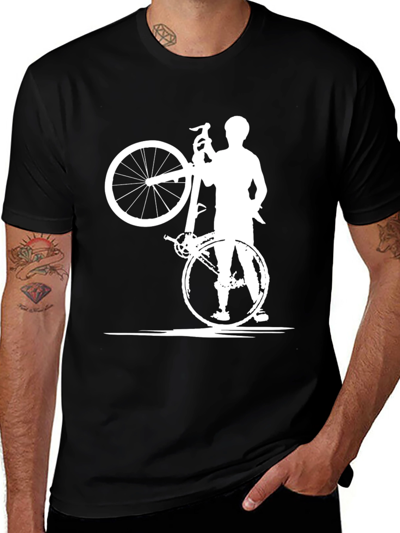 Variant 3 of Cyclist Silhouette Graphic Tee - Black Cotton T-Shirt