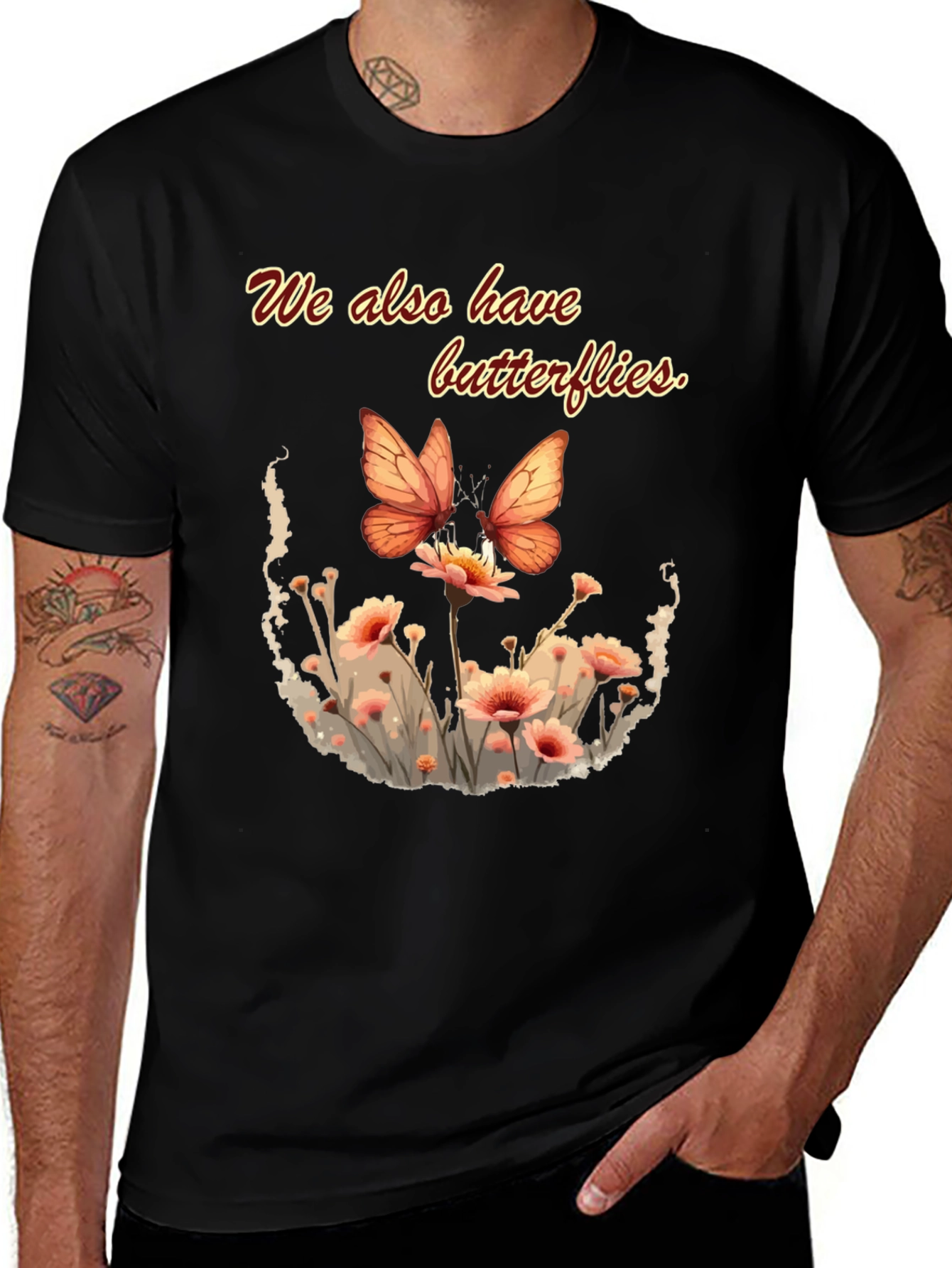 Variant 27 of Butterfly Floral Graphic Tee - Black Unisex