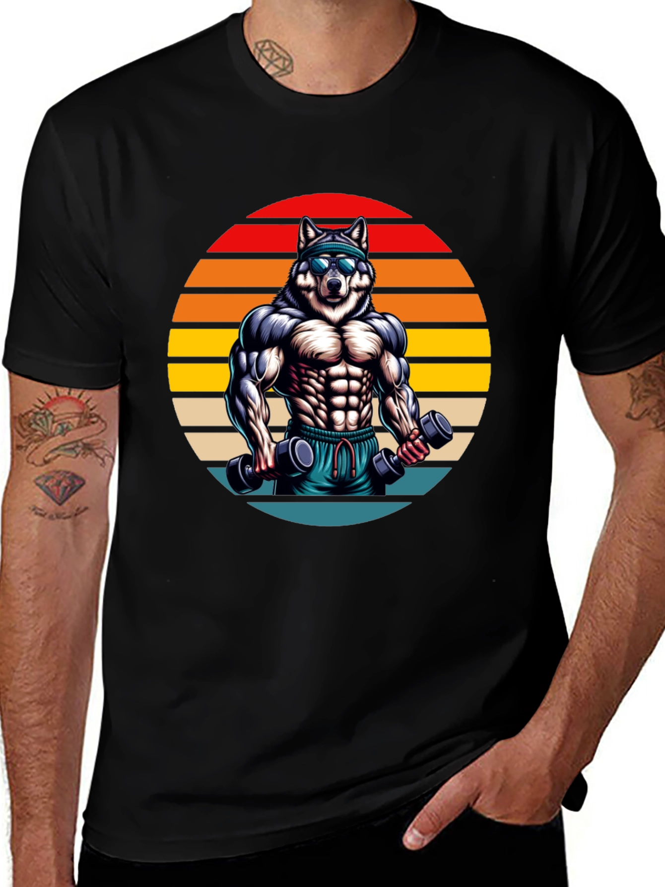 Black Wolf Gym T-Shirt - Retro Fitness Design main image
