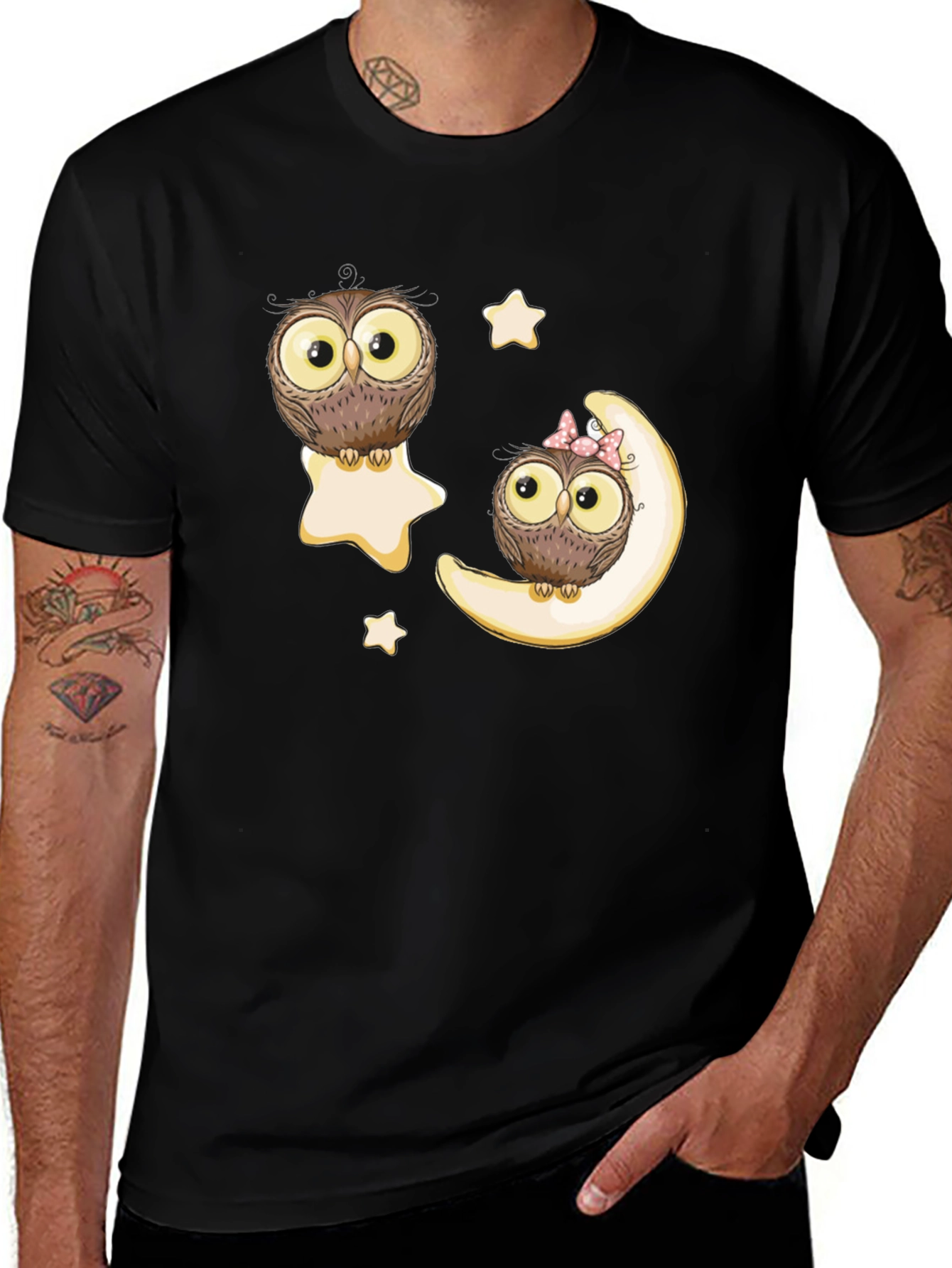 Variant 13 of Owl & Moon Graphic Tee - Black Cotton Casual T-Shirt