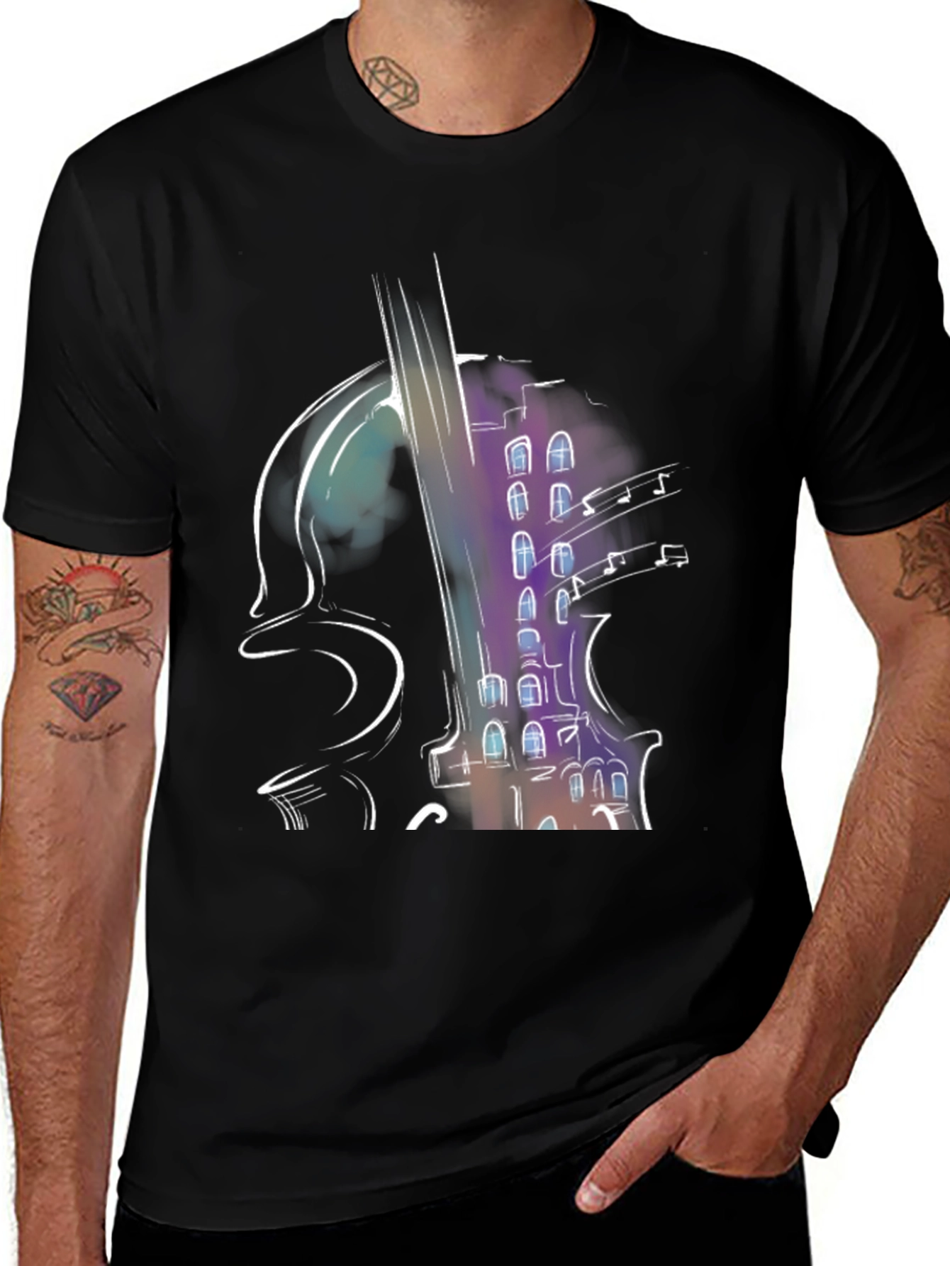 Variant 6 of Cello Music Building Graphic Tee - Black