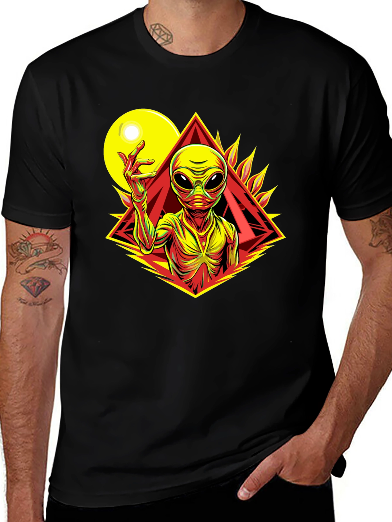 Variant 23 of Alien Graphic Tee - Black Cotton T-Shirt