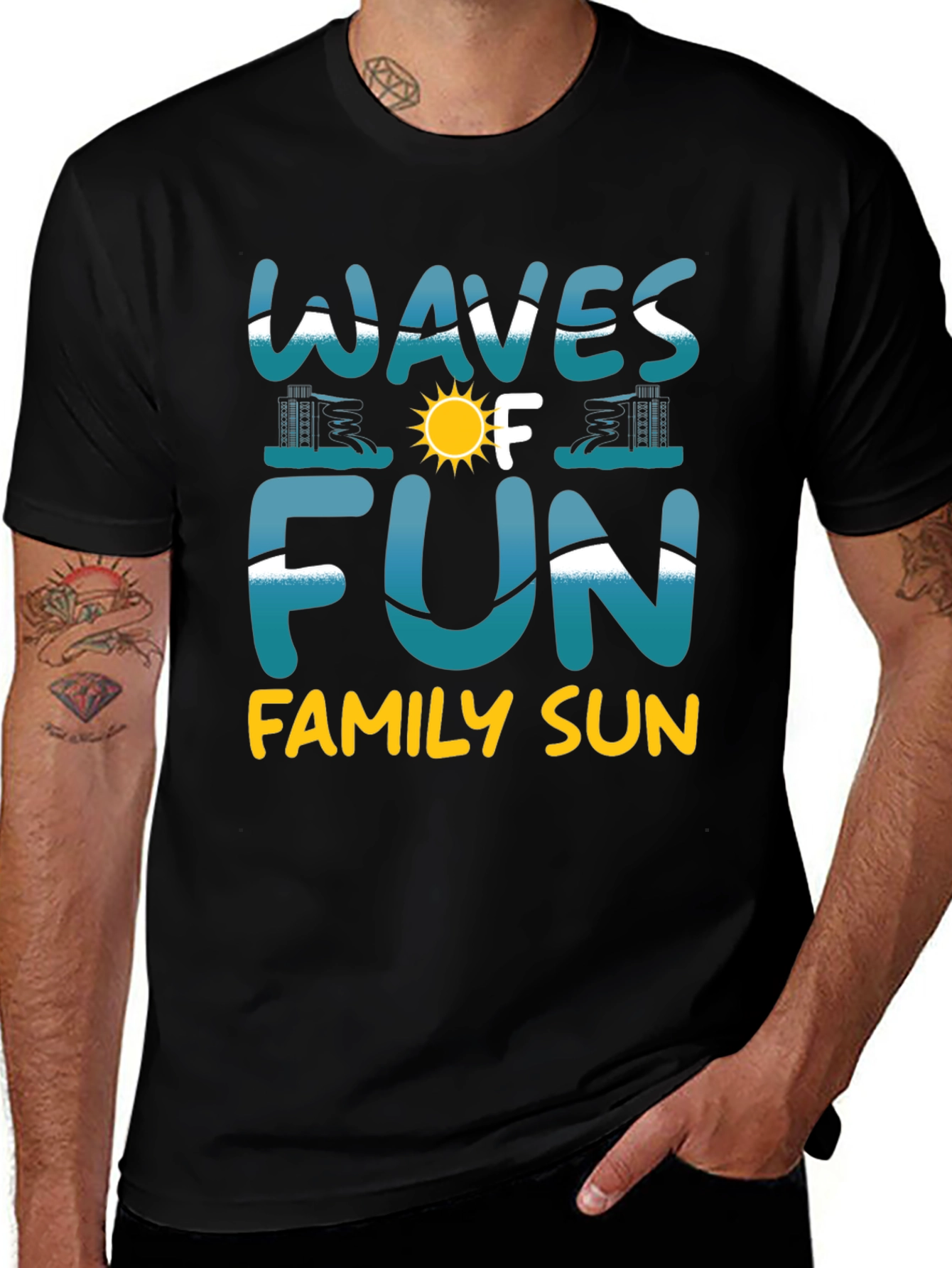 Waves of Fun Family Sun Black T-Shirt