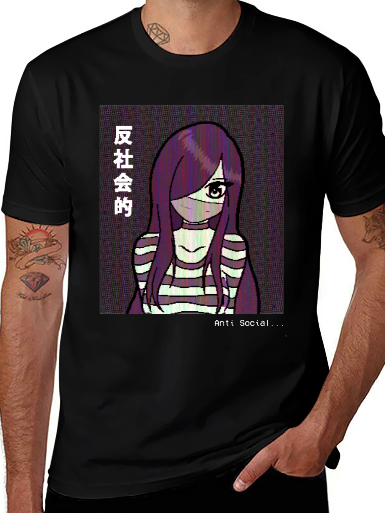 Anti-Social Anime Girl Graphic Tee - Black