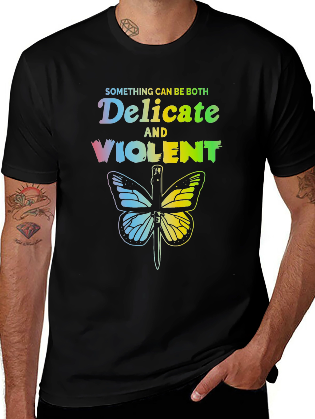 Black Delicate & Violent Butterfly T-Shirt - Unisex Cotton Tee main image