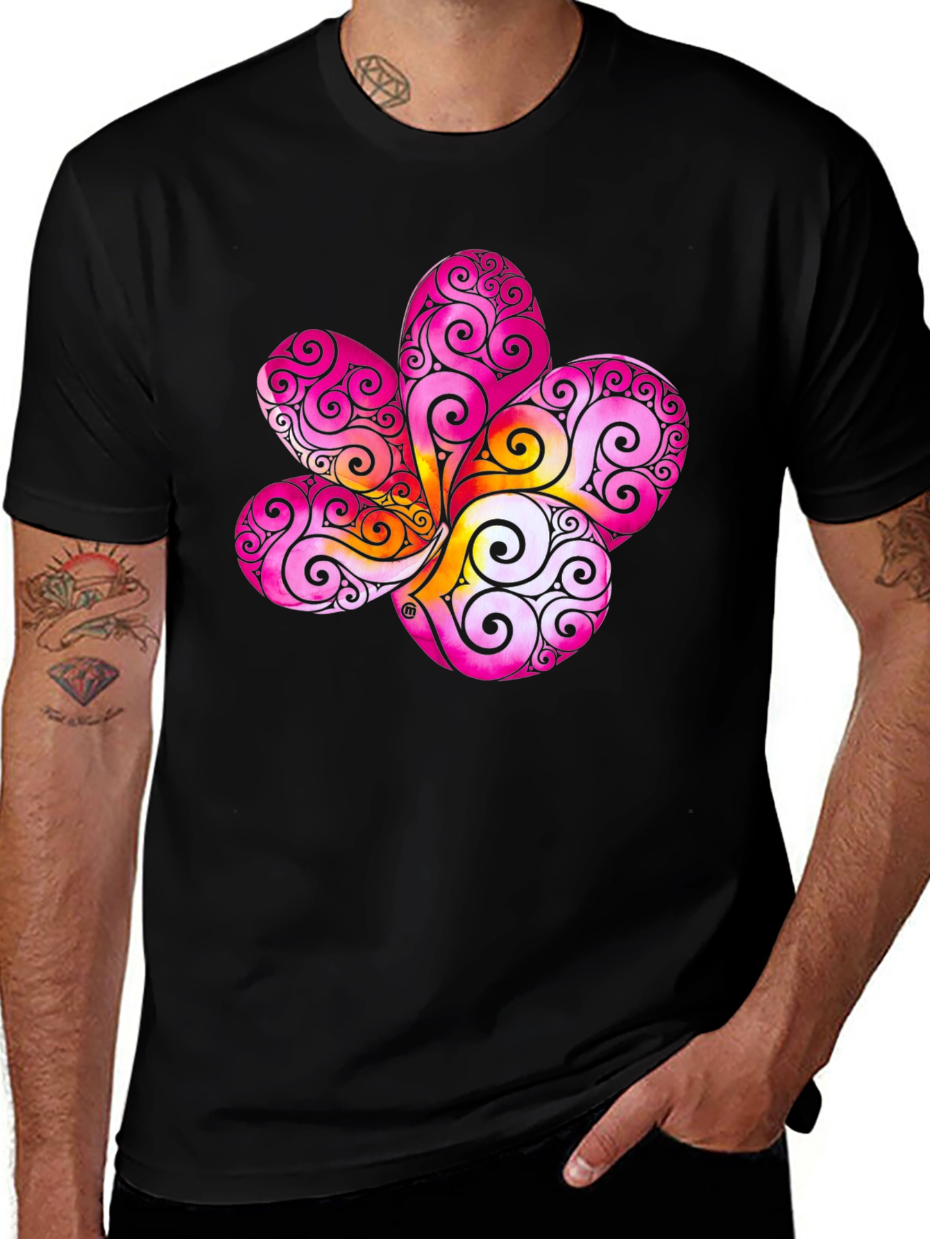 Variant 8 of Floral Swirl Graphic Black T-Shirt