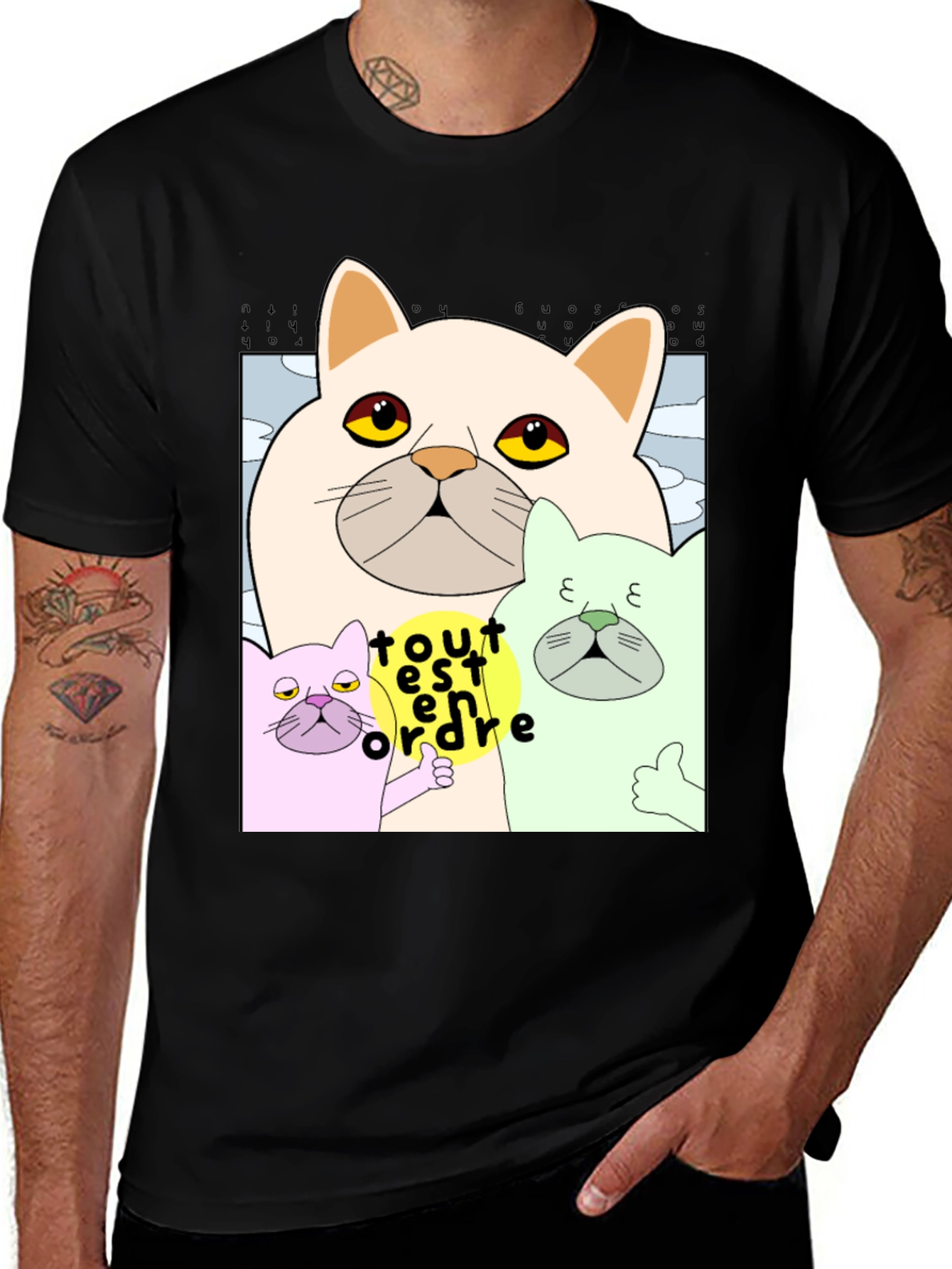 Variant 13 of Cat Cartoon Graphic Black T-Shirt