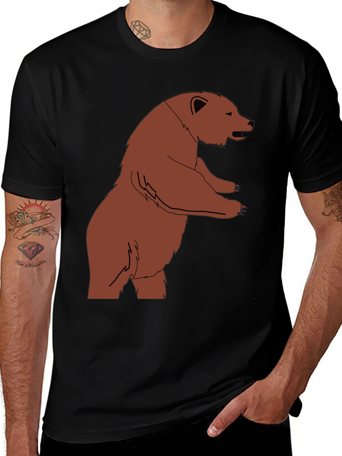 Variant 30 of Bear Graphic Print Black T-Shirt