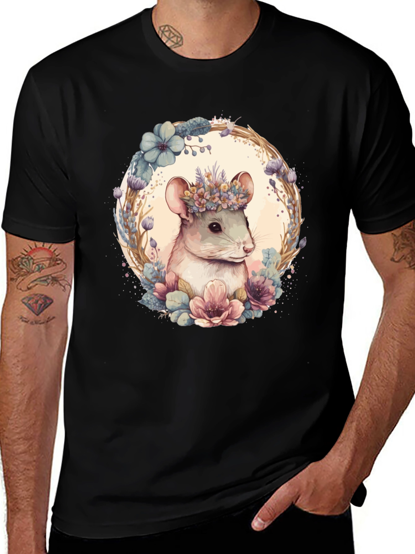 Variant 23 of Floral Mouse T-Shirt - Whimsical Animal Tee
