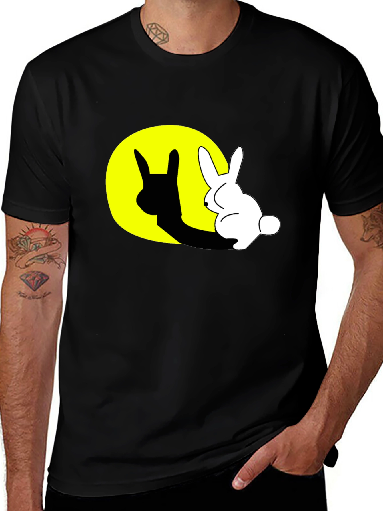 Variant 14 of Rabbit Shadow Graphic Black T-Shirt