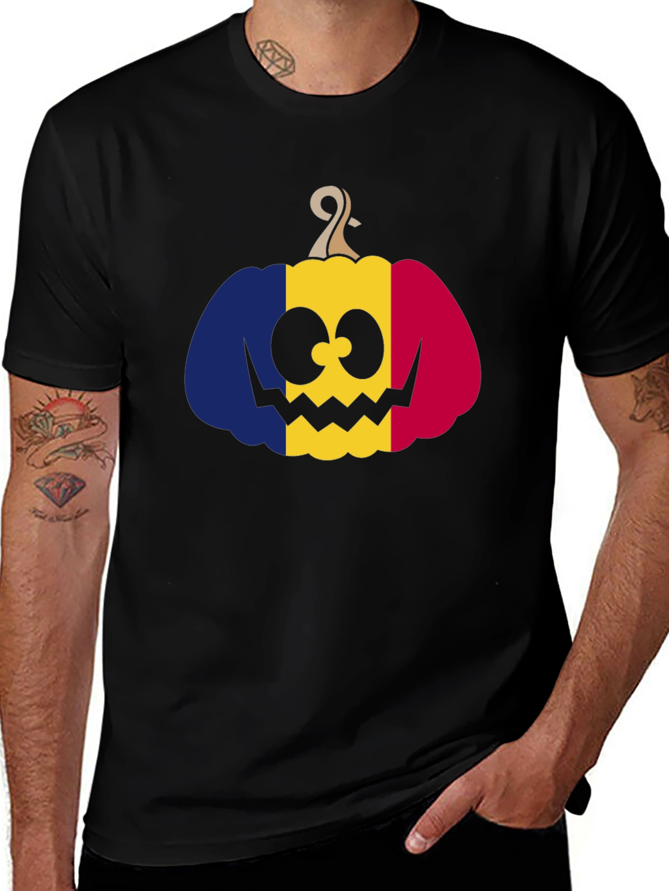 Variant 6 of Romania Flag Pumpkin T-Shirt - Halloween Tee