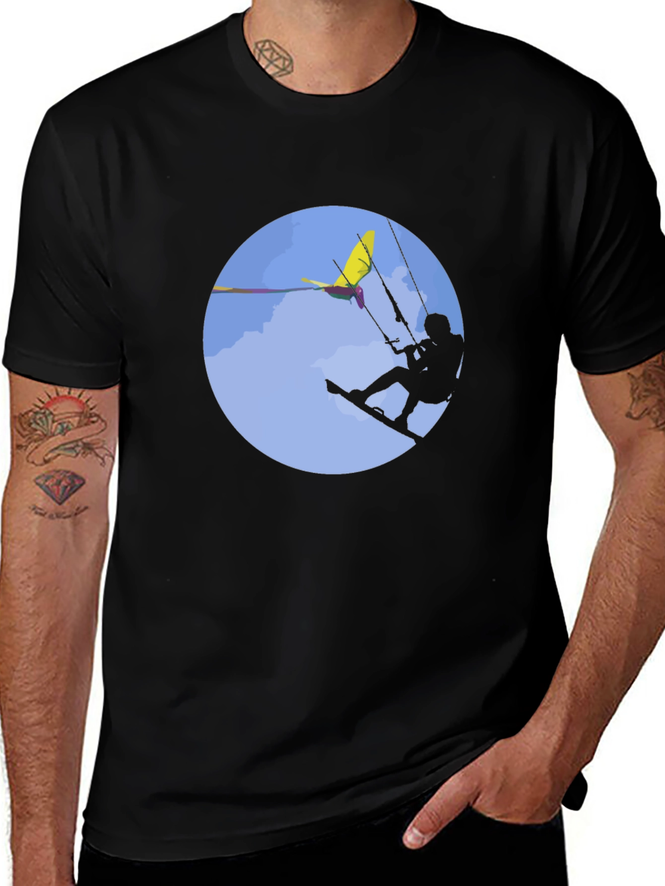 Variant 27 of Kitesurfing Graphic Tee - Black Cotton T-Shirt
