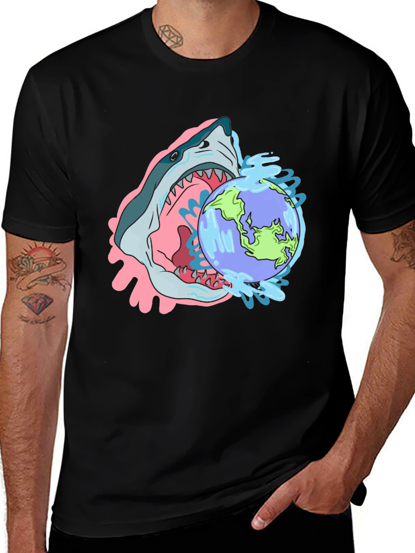 Variant 25 of Shark Eating Globe Graphic T-Shirt