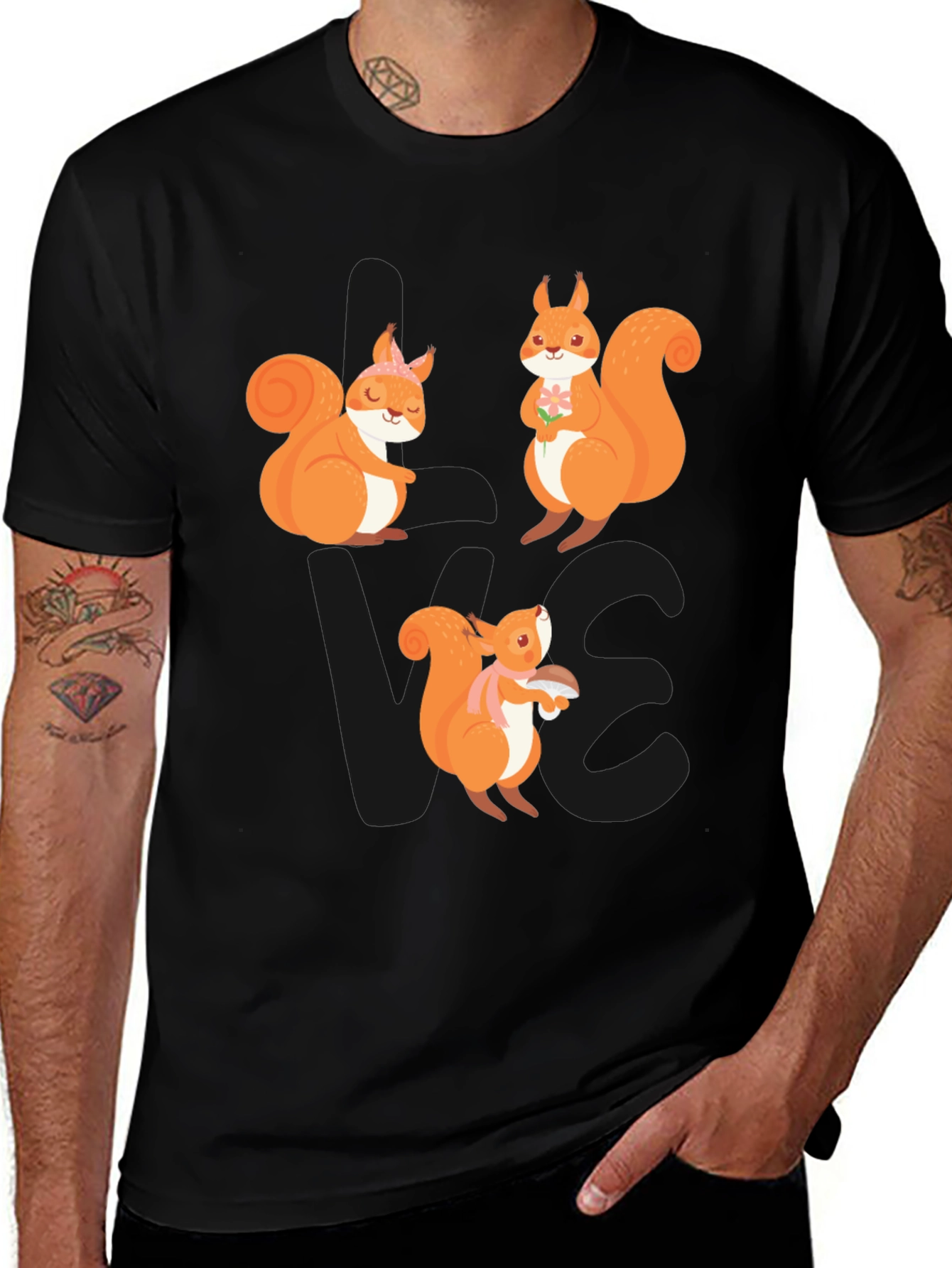 Variant 25 of Cute Squirrel Graphic T-Shirt - Black Casual Tee