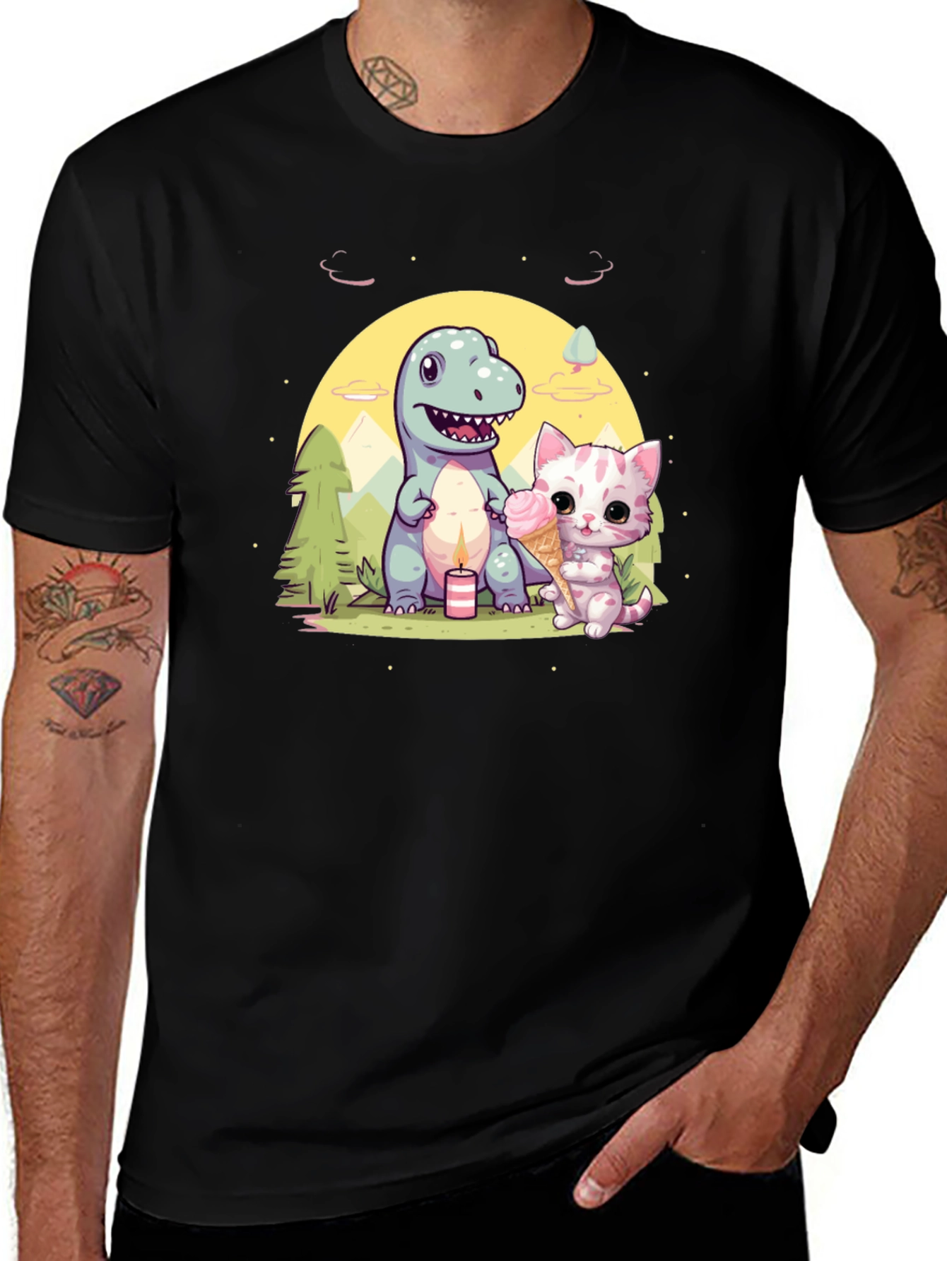 Variant 24 of Dino & Kitten Birthday Party Graphic Tee