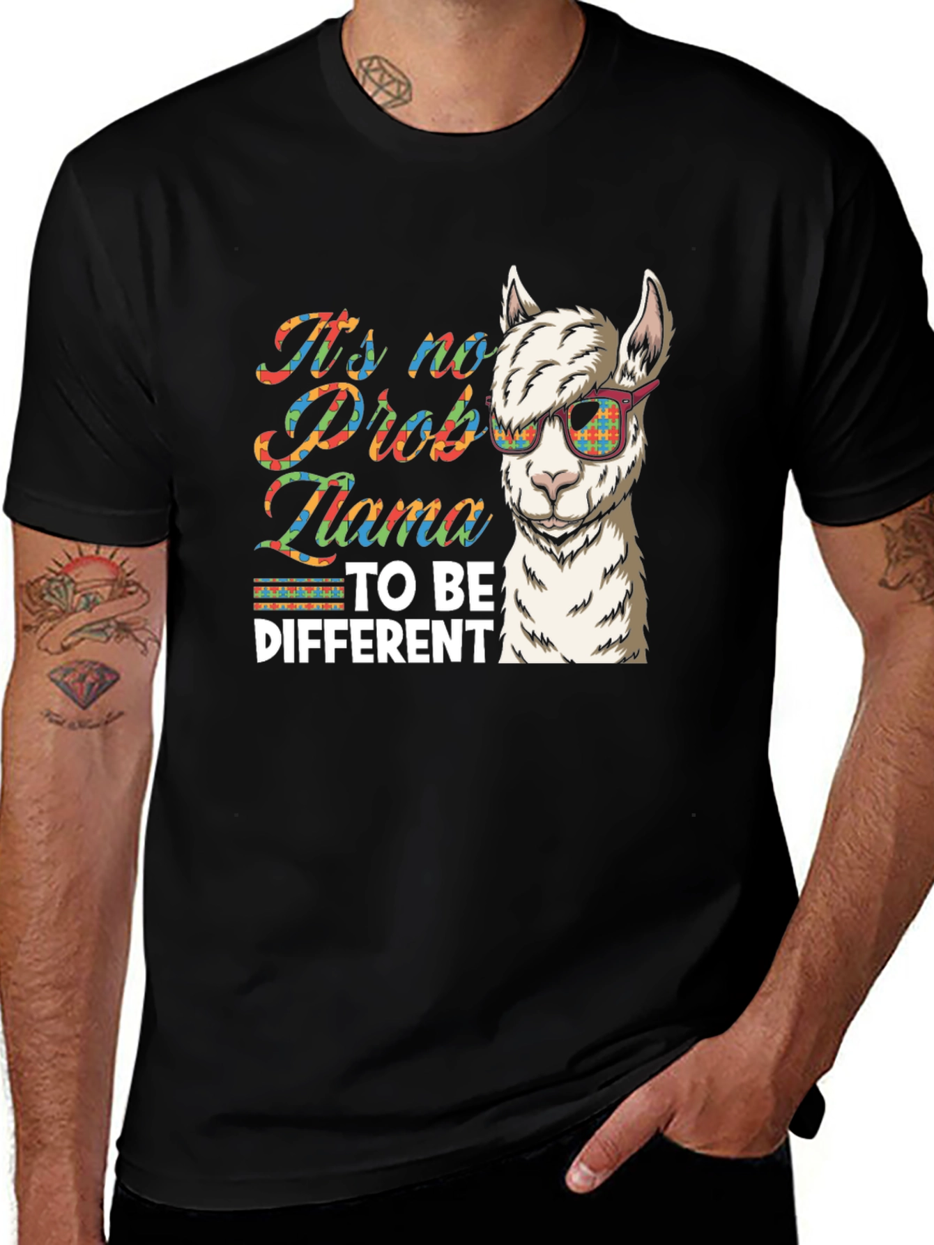 Variant 9 of Llama Autism Awareness Tee - It's No Prob-Llama To Be Different