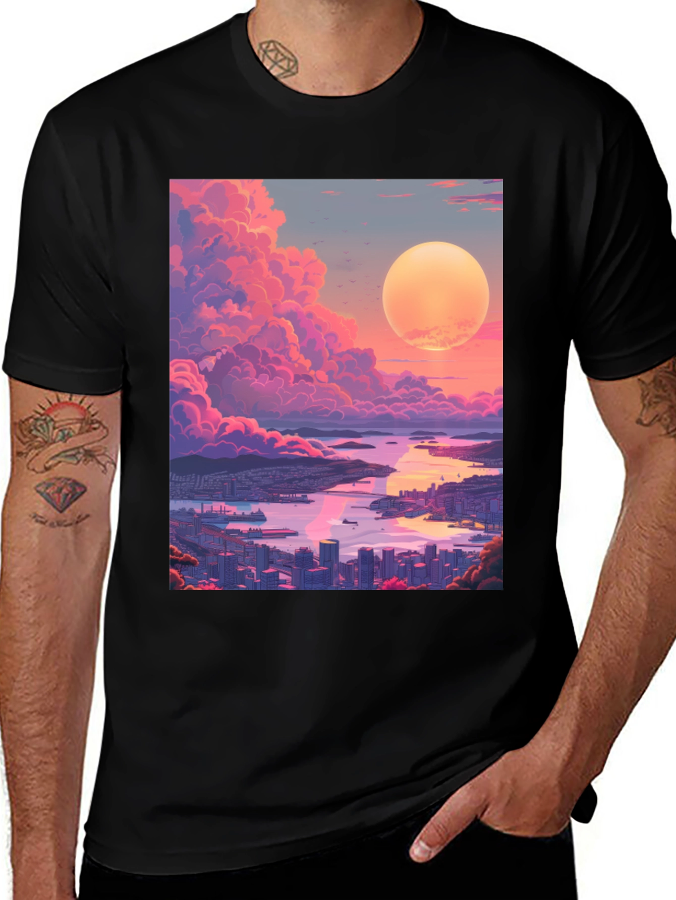 Variant 10 of Cityscape Sunset Graphic Tee - Artistic Urban Style