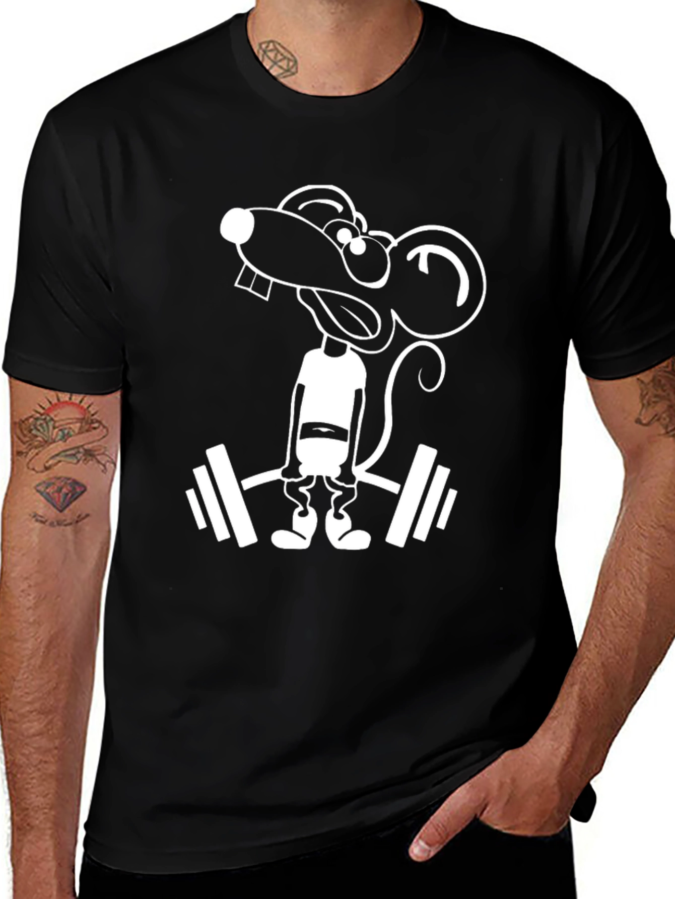 Variant 22 of Funny Rat Lifting Weights Black T-Shirt