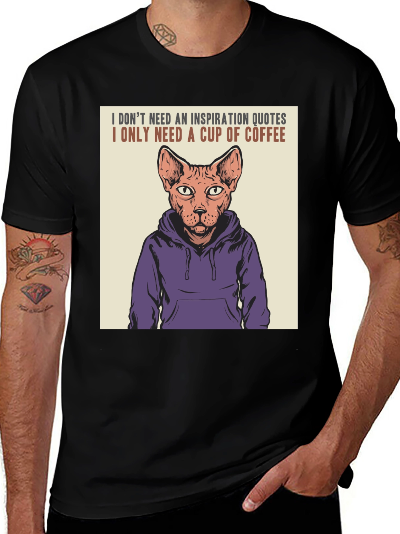 Variant 22 of Cat Coffee Quote Black Tee
