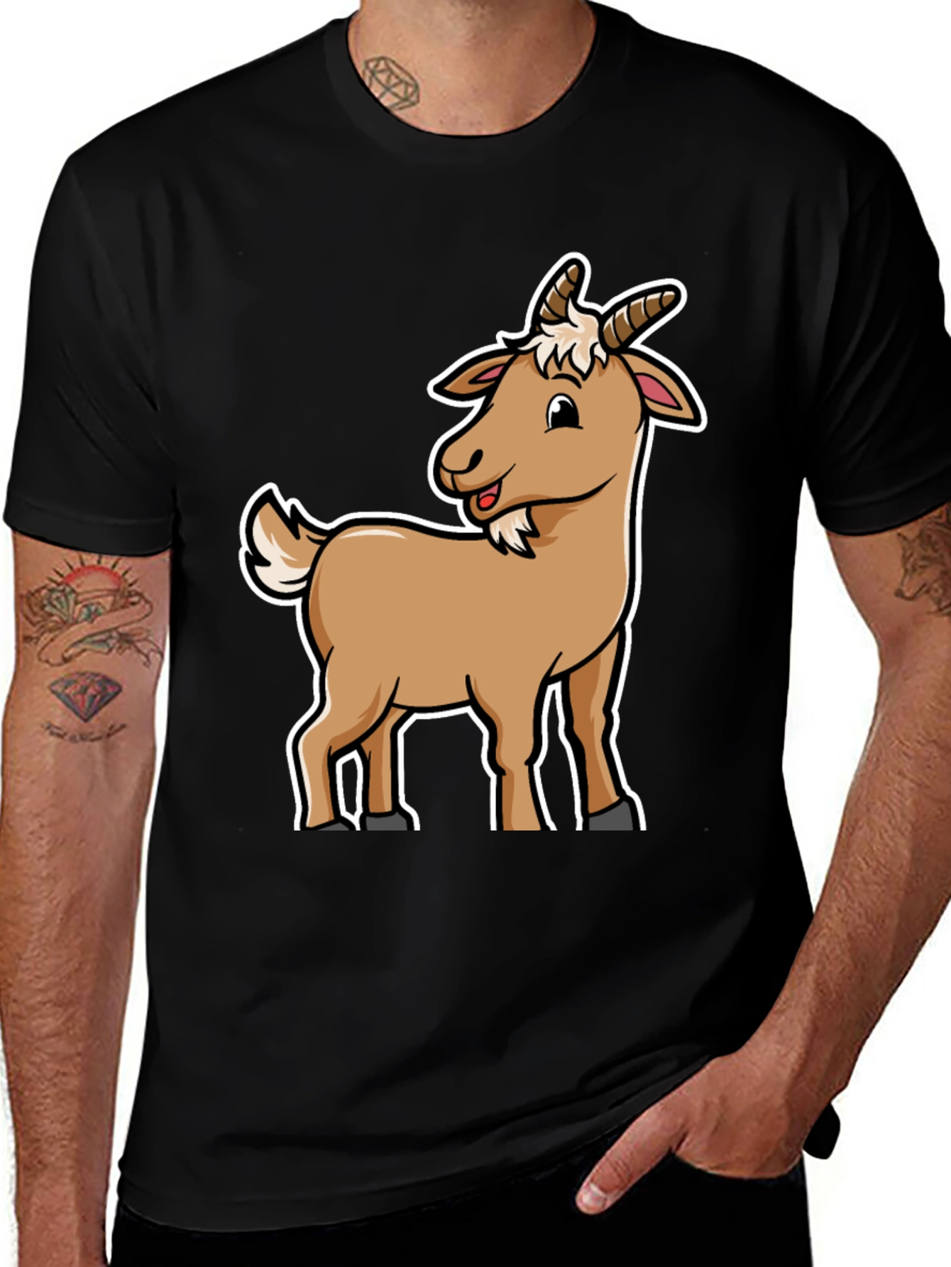 Variant 7 of Goat Cartoon Graphic Tee - Black