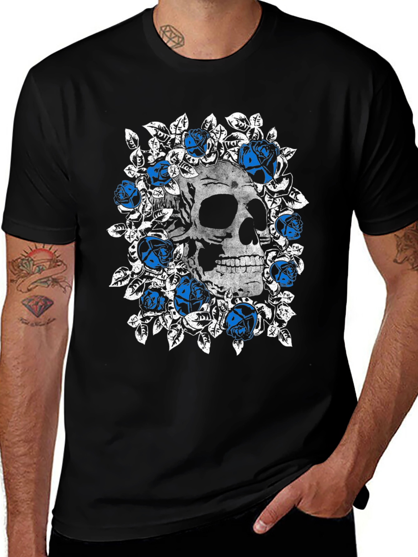 Variant 28 of Skull & Roses Graphic Tee - Black Cotton Blend