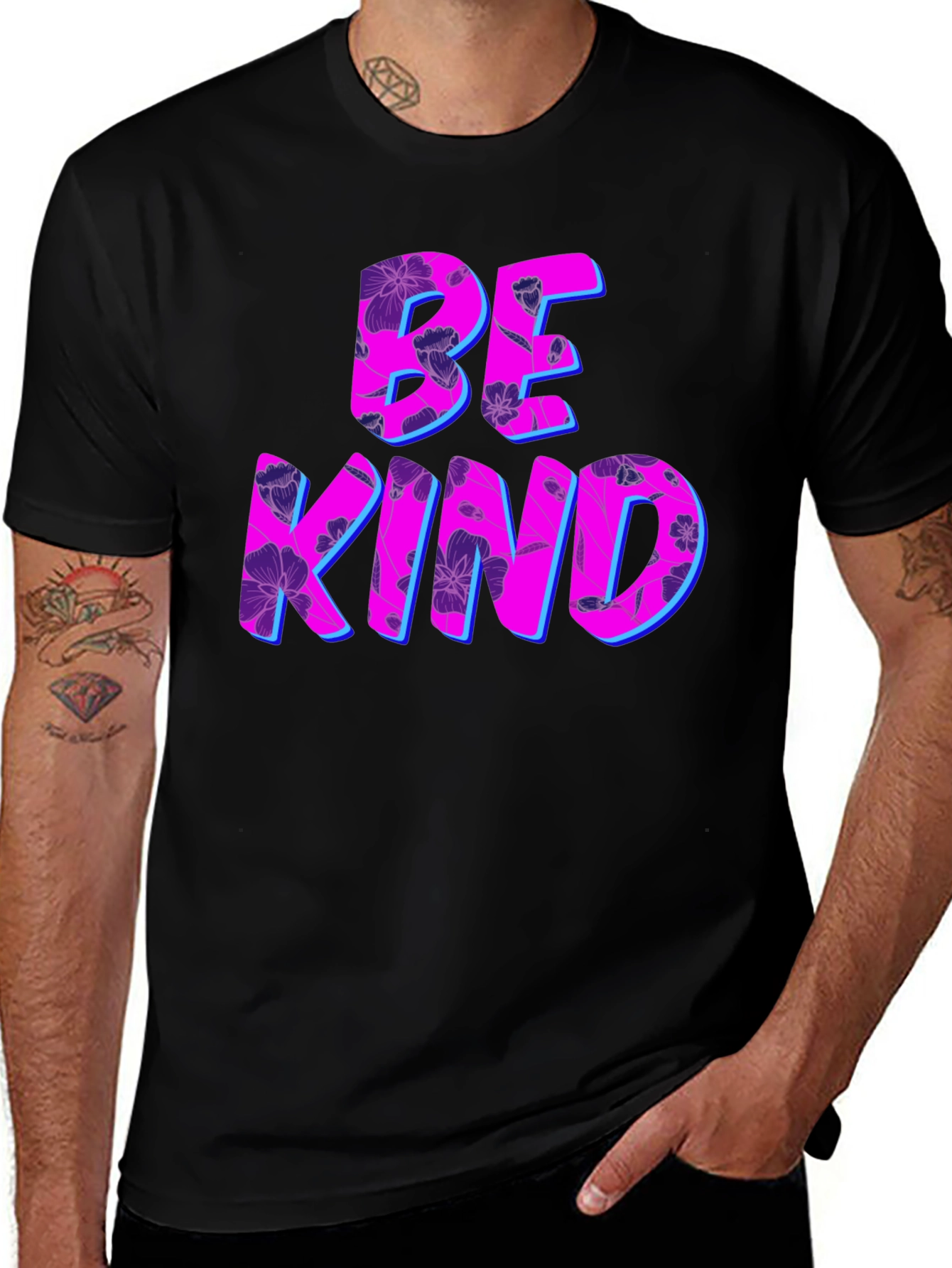 Variant 5 of Be Kind Floral Graphic Tee - Trendy Casual Top