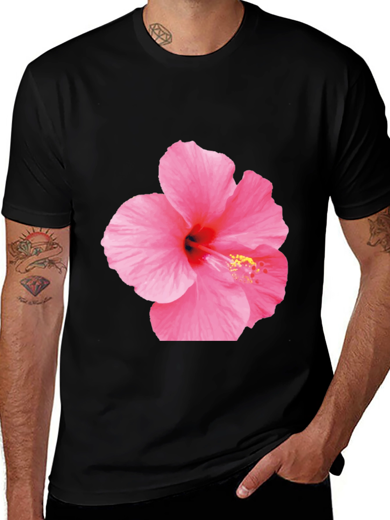 Variant 12 of Hibiscus Flower Graphic Black T-Shirt