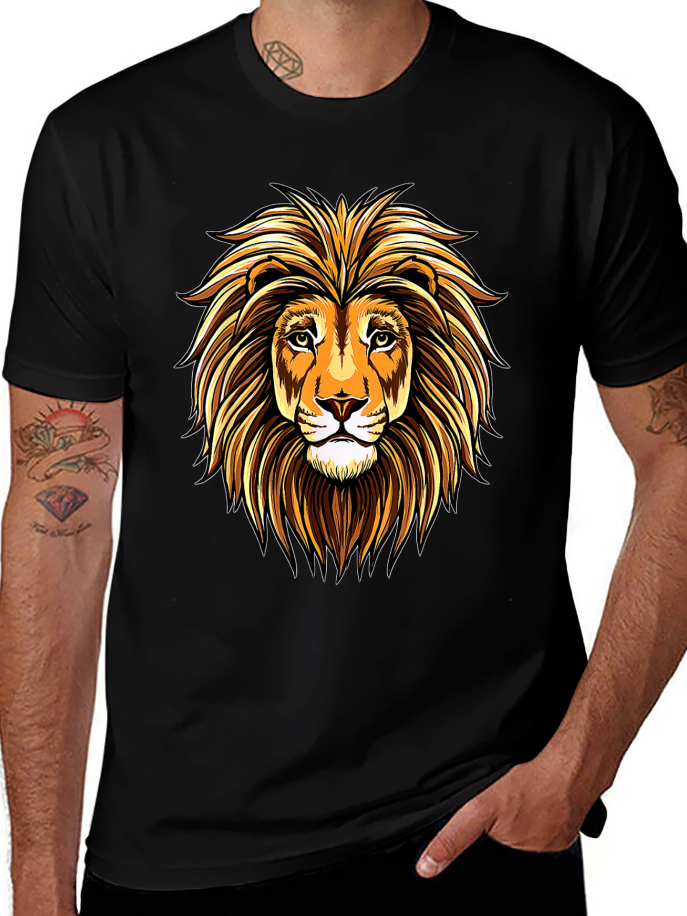 Variant 11 of Lion Head Graphic Tee - Mens Black T-Shirt