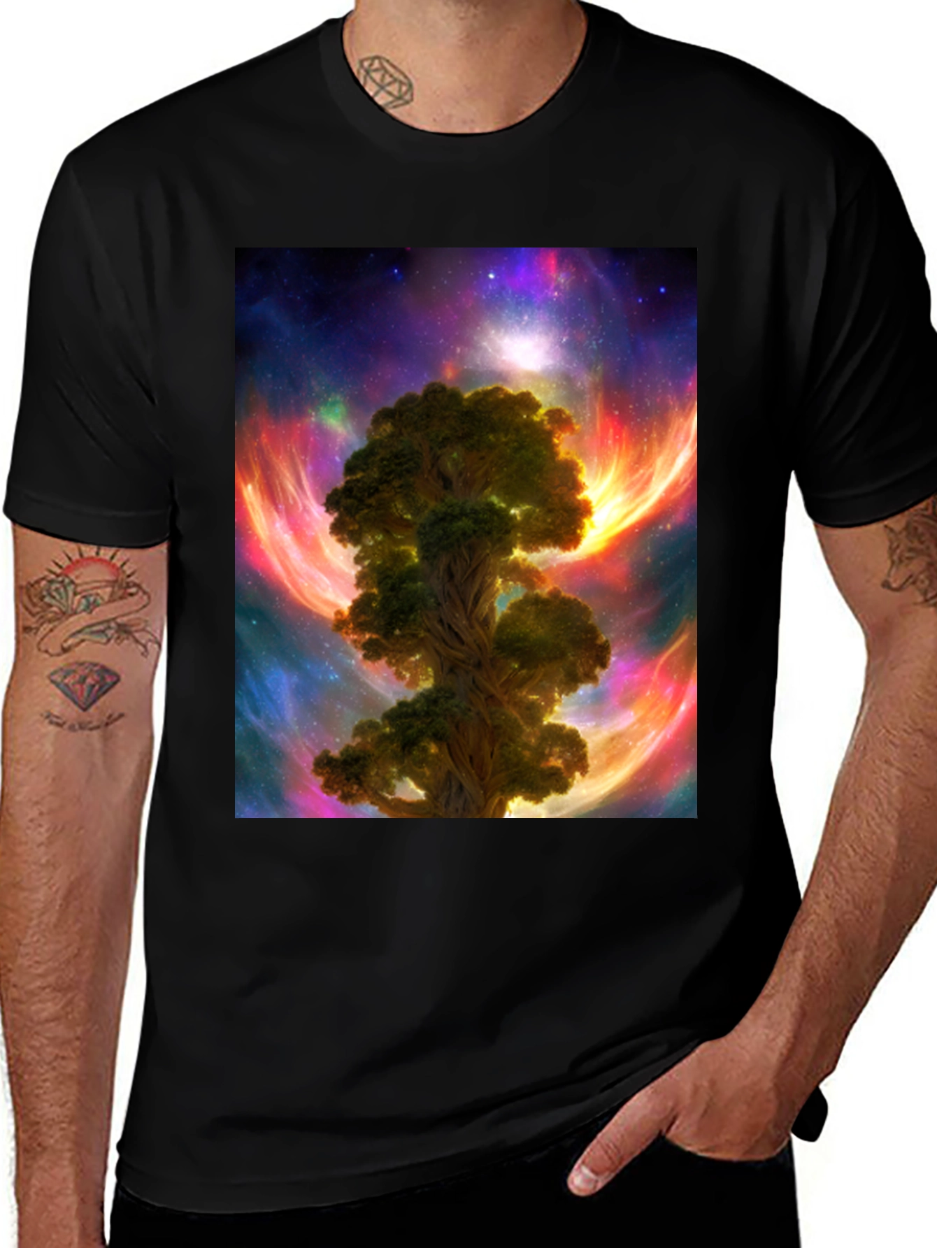 Variant 8 of Cosmic Tree Graphic T-Shirt - Men's Black Tee