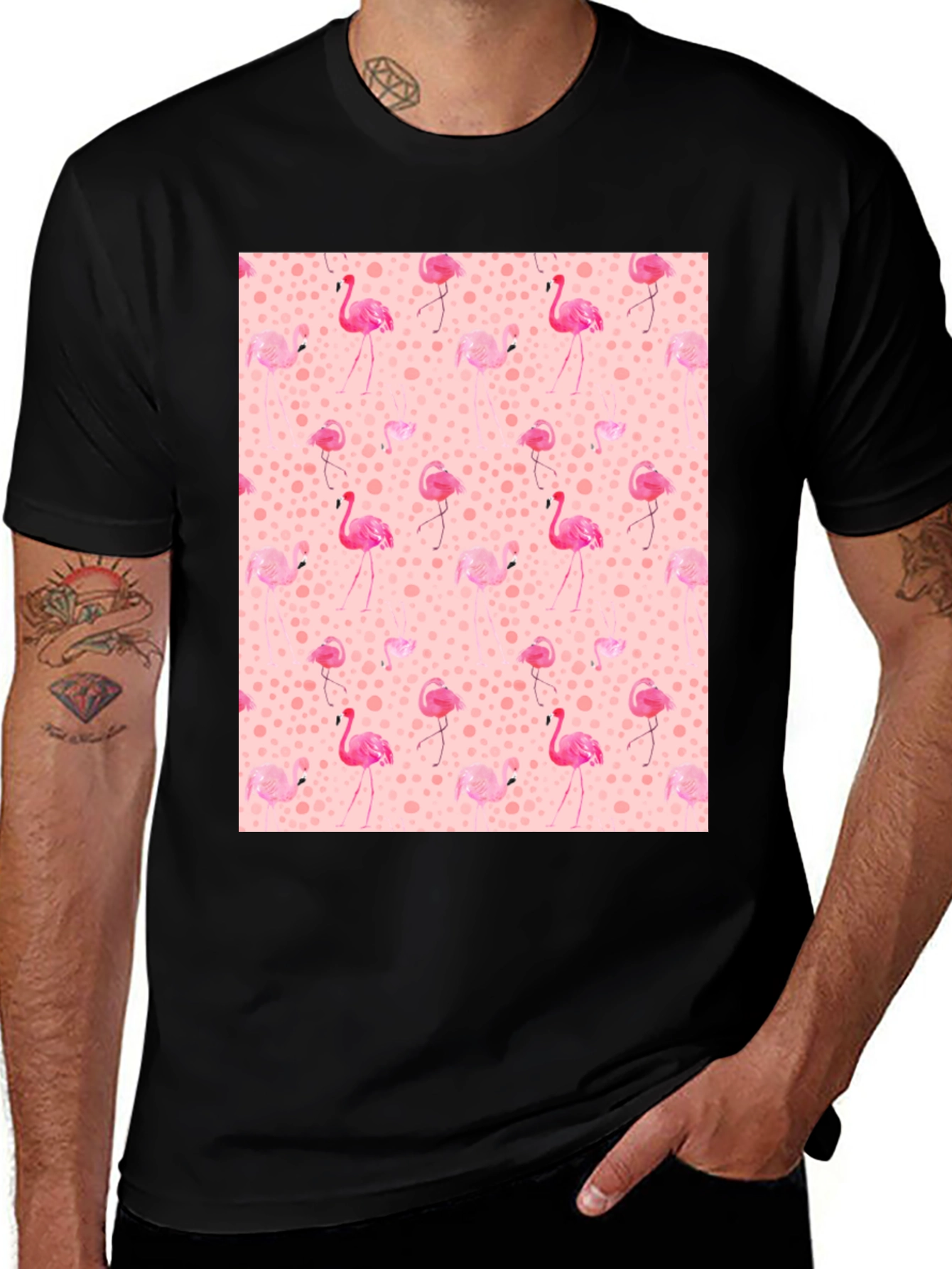 Variant 21 of Flamingo Print Tee - Novelty Graphic T-Shirt