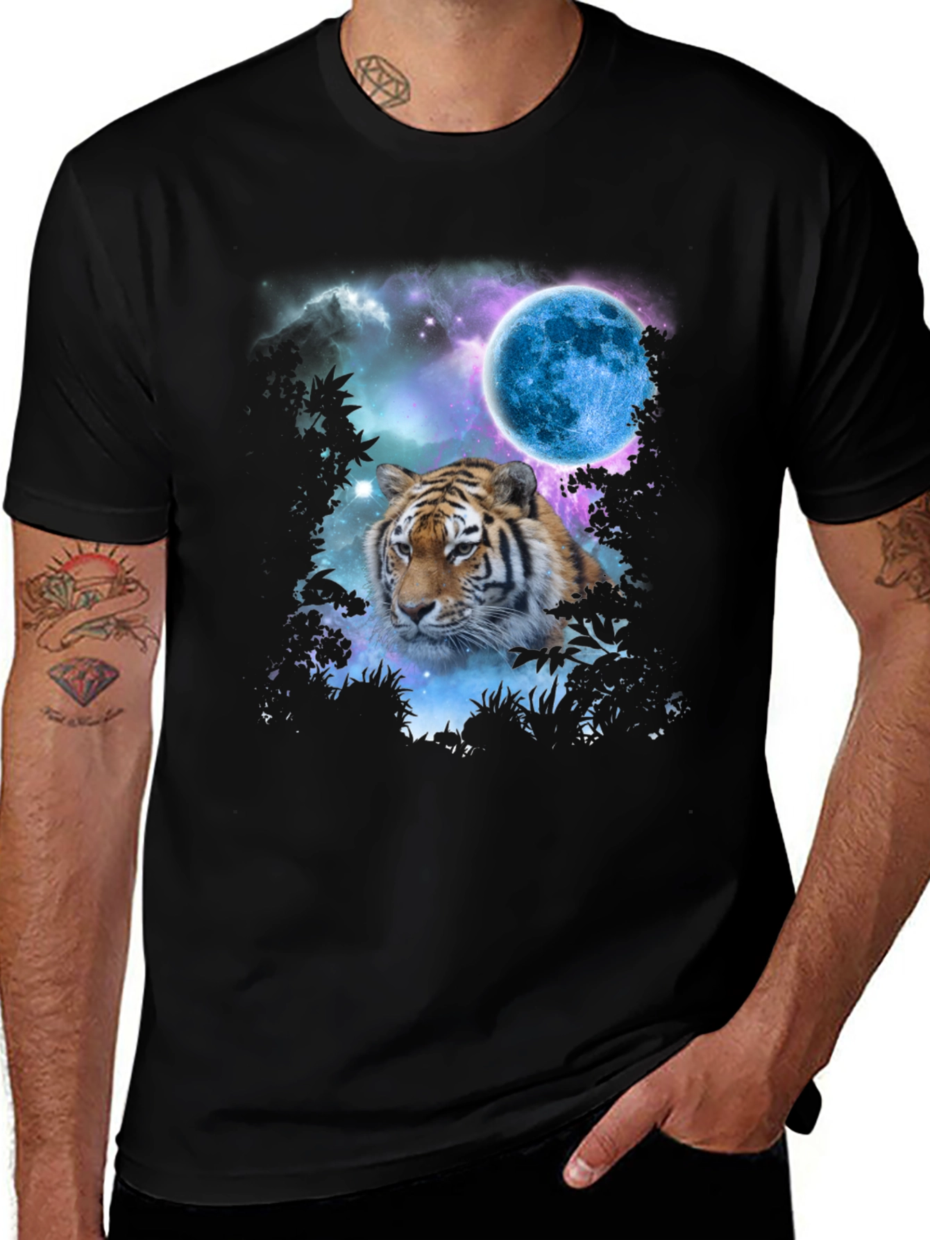 Variant 25 of Tiger Moon Graphic Tee - Cosmic Jungle Print