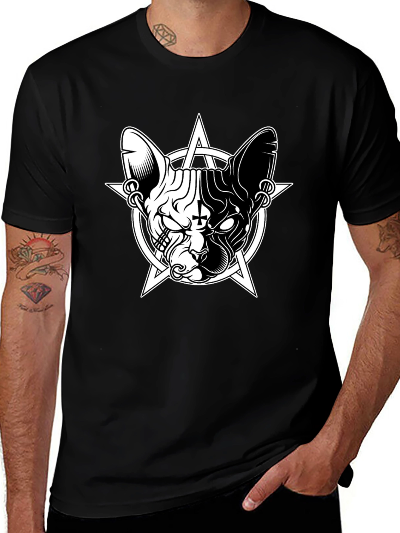 Variant 23 of Occult Cat T-Shirt - Pentagram Sphynx Graphic Tee