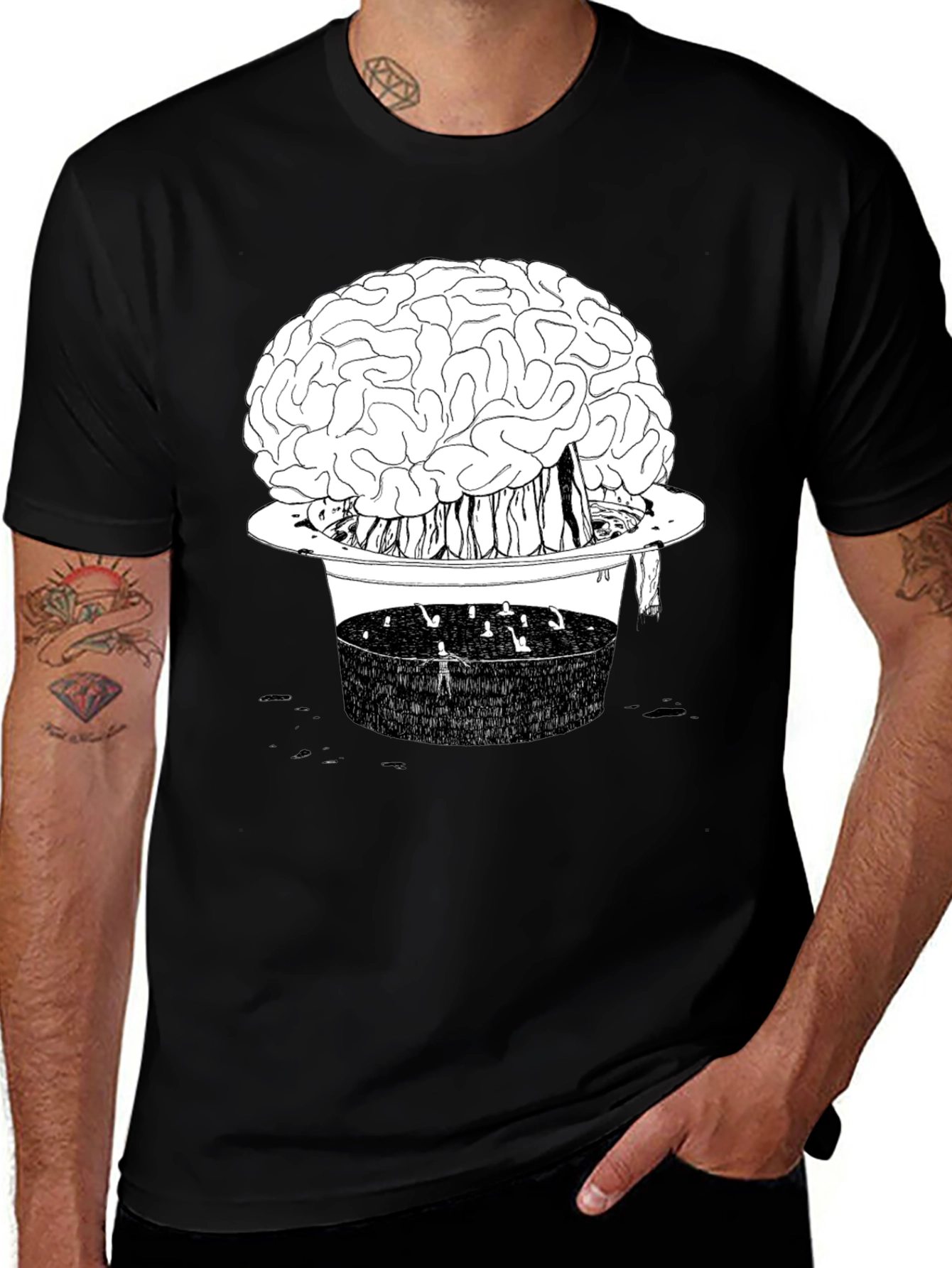 Variant 19 of Brain in Hat Graphic T-Shirt - Unique Black Tee