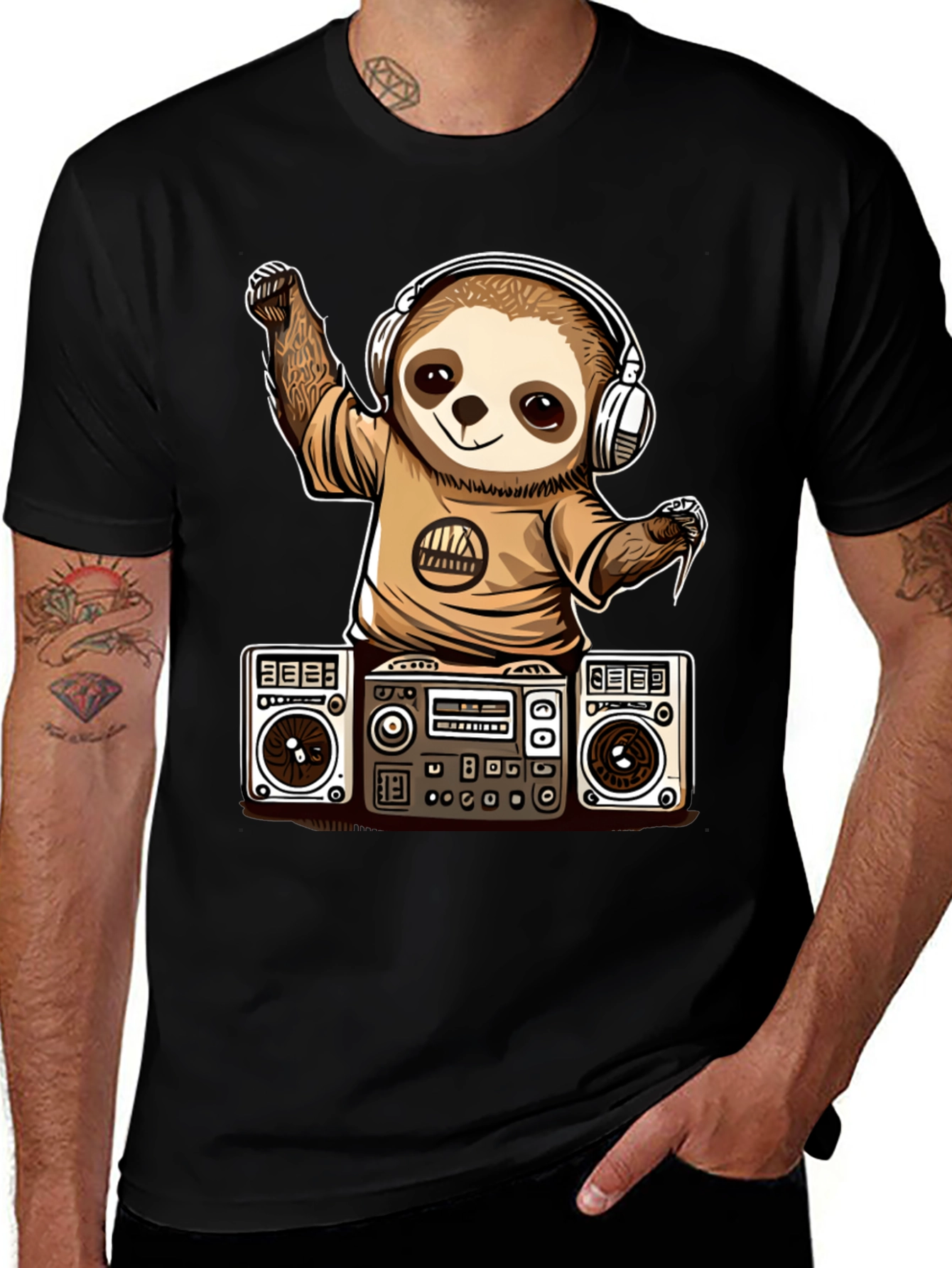 Variant 7 of Sloth DJ Graphic Tee - Unique & Fun Design