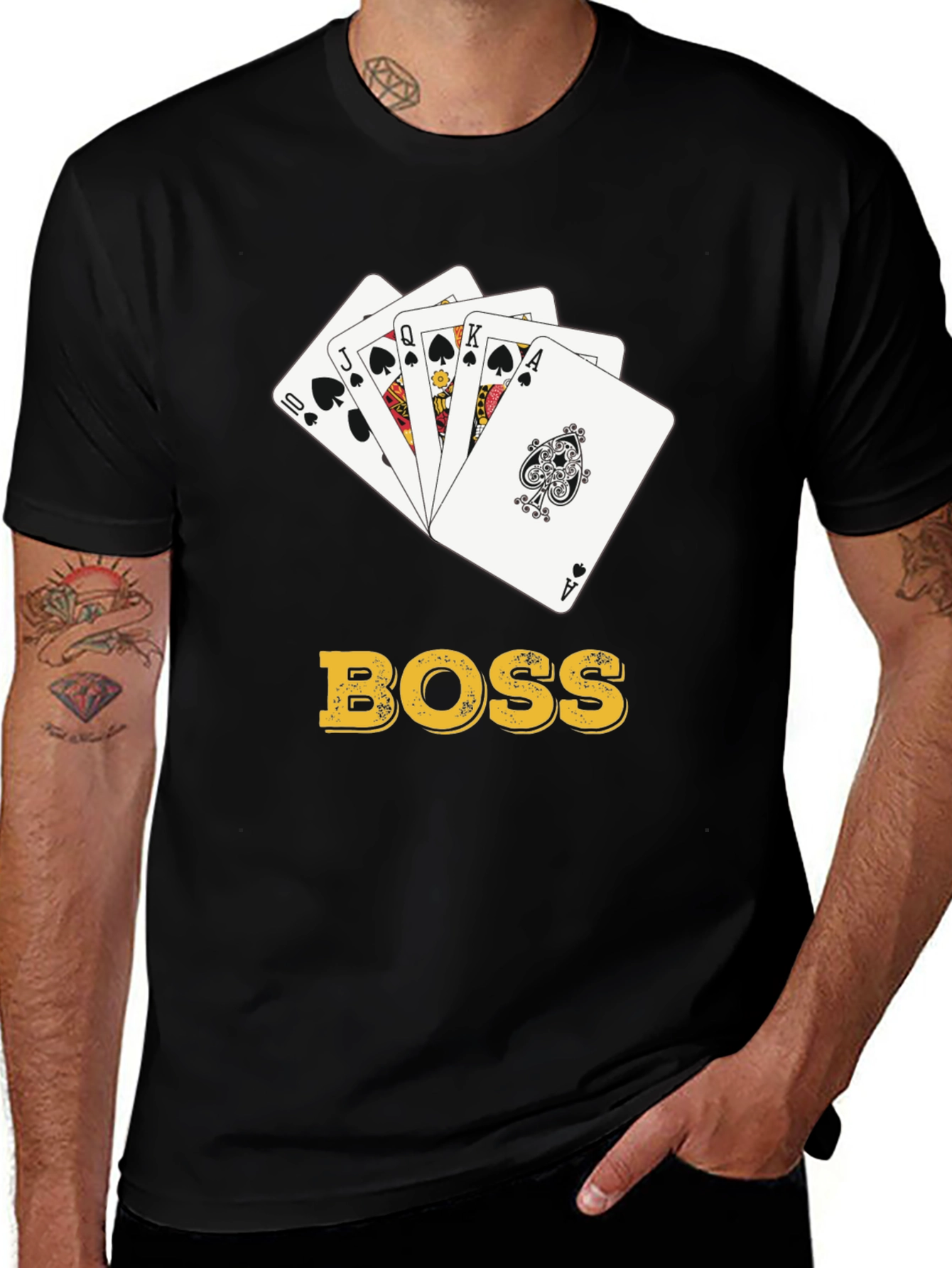 Variant 20 of Boss Royal Flush T-Shirt - Poker Card Design - Black
