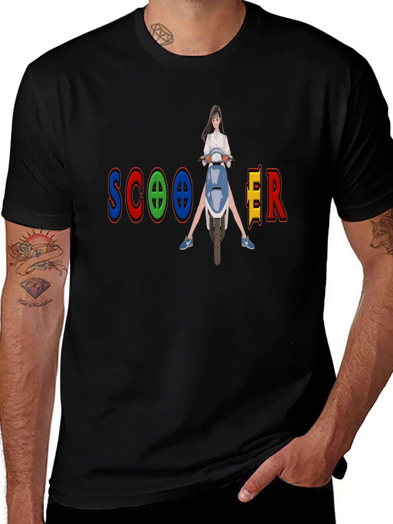 Variant 2 of Scooter Girl Graphic Tee - Fun and Unique Design